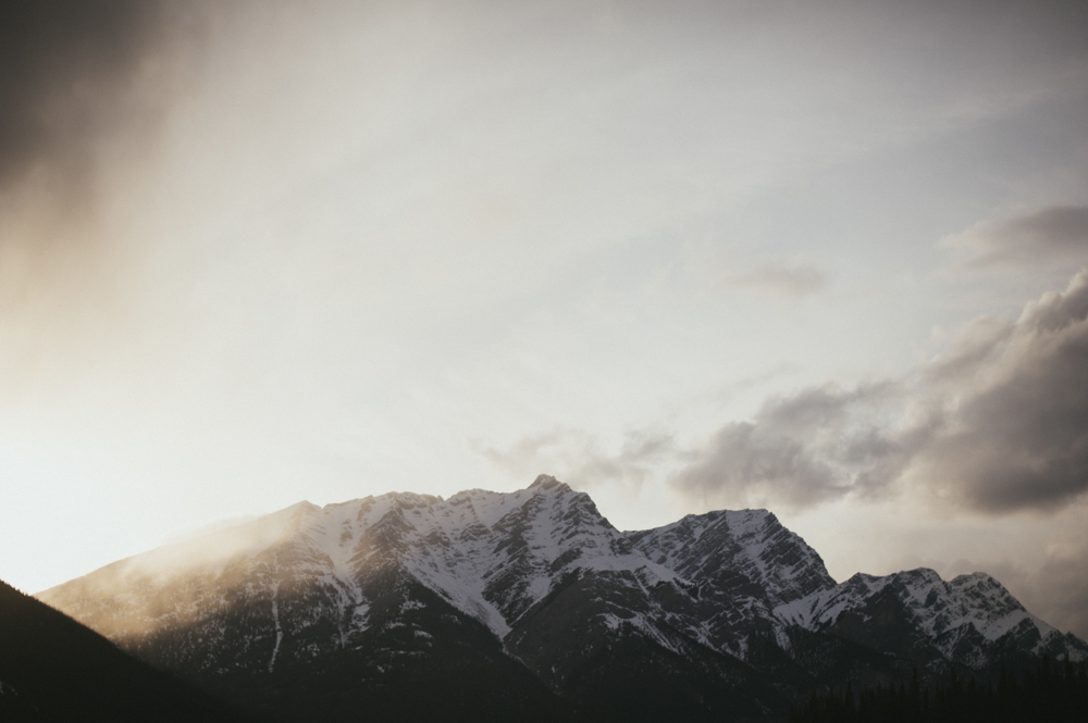 Sunset over the mountains at Spray Lakes in Alberta