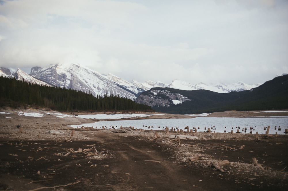 Snowy mountaintop lake, Spray Lakes, Alberta