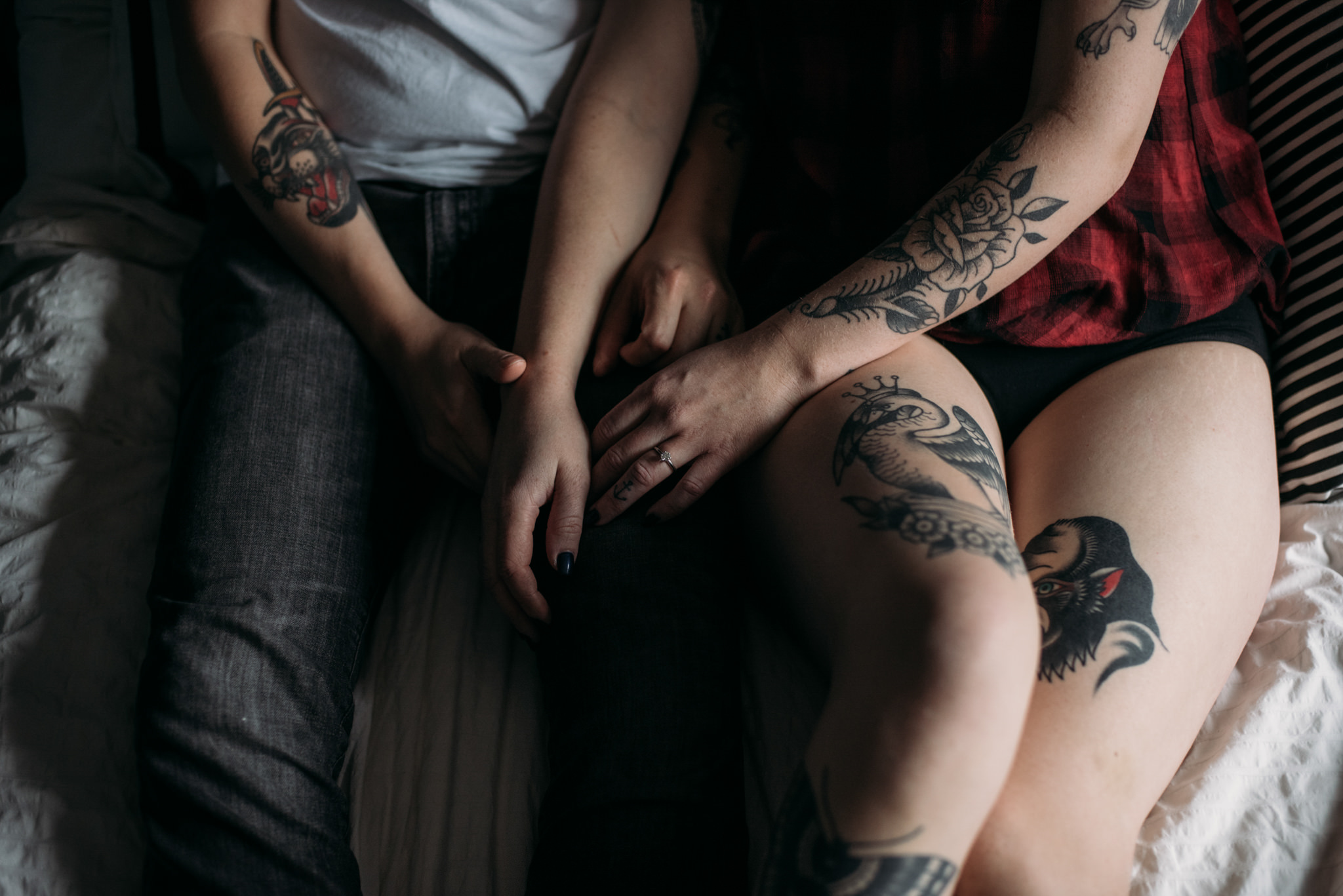 Daring Wanderer Photography - Daring Wanderer - Toronto portrait photographer - intimate - couples session - intimate couples session - bedroom shoot - love - lovers shoot - tattooed couple - tattoos - hipster couple