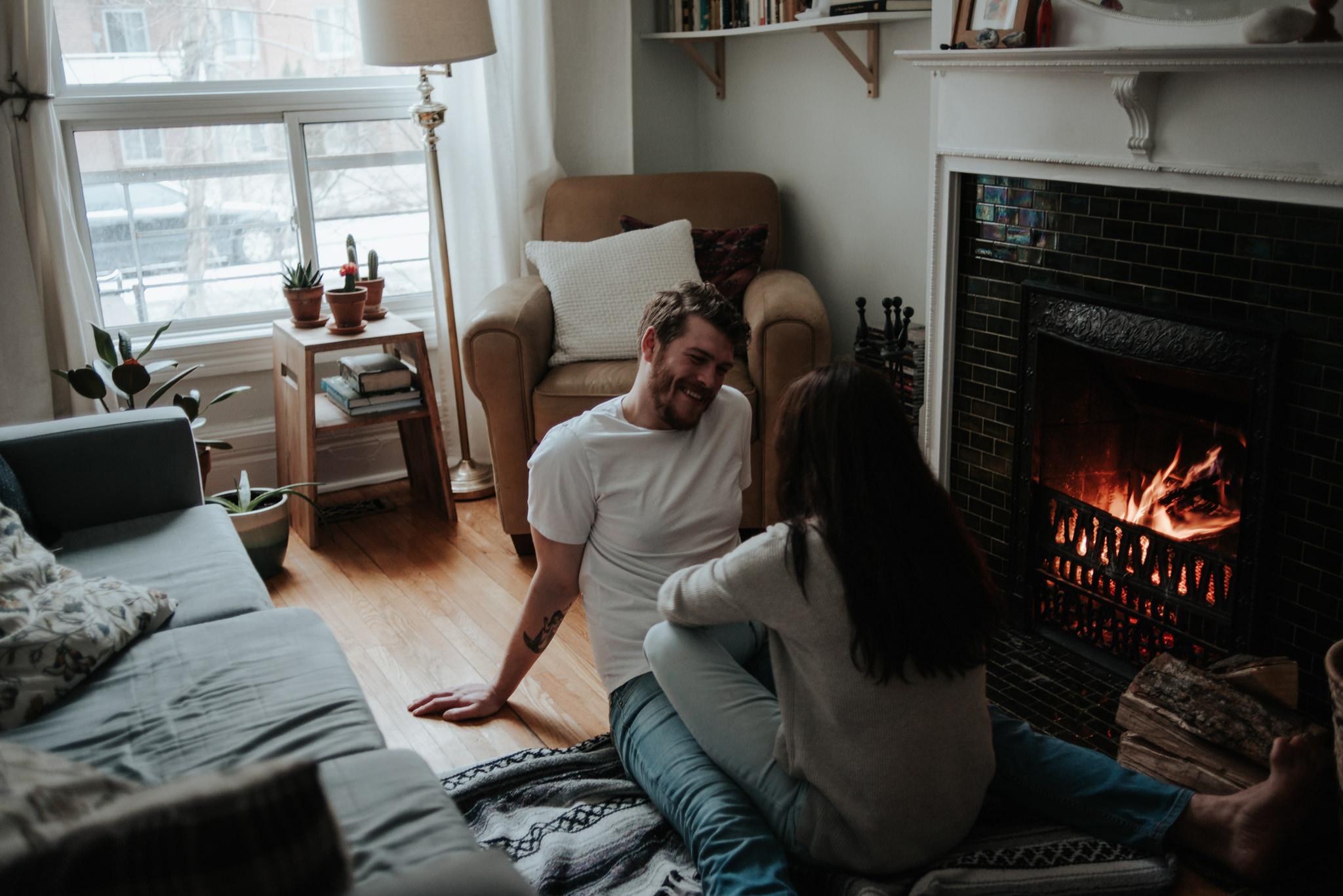 This Intimate In Home Engagement will make you want to cook up some pancakes for breakfast, cozy up by the fire and then hop in the bath tub while he reads to you and washes your hair // Photographed by Toronto Wedding Photographer Daring Wanderer