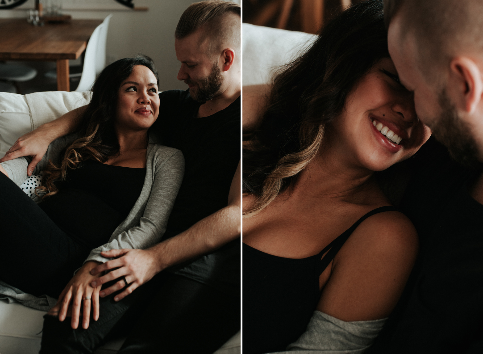 A cozy in home maternity shoot with a gorgeous couple in their beautifully styled Toronto condo // Photographed by Toronto Wedding Photographer Daring Wanderer