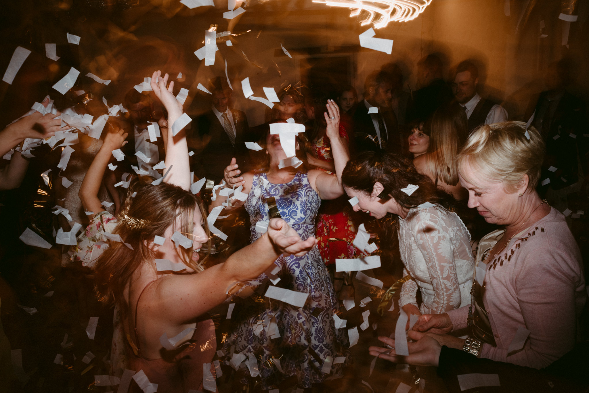 Confetti on the dance floor at wedding reception