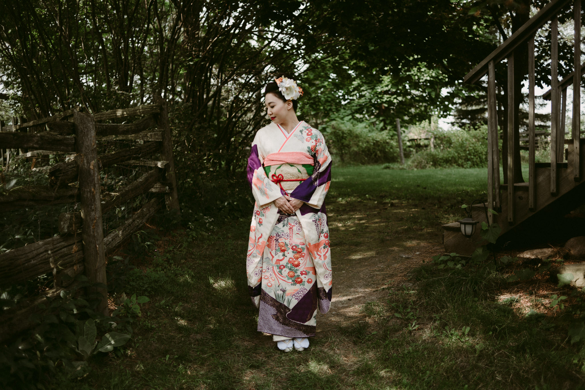 Japanese woman in kimono in garden