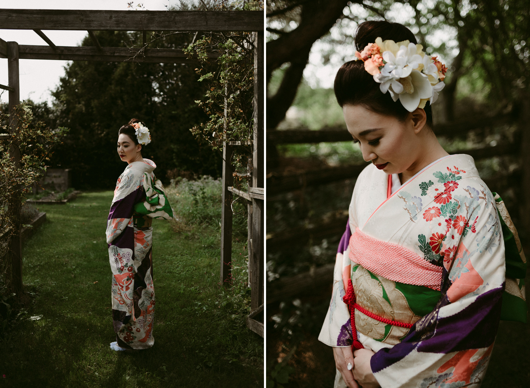 Japanese woman in kimono in garden