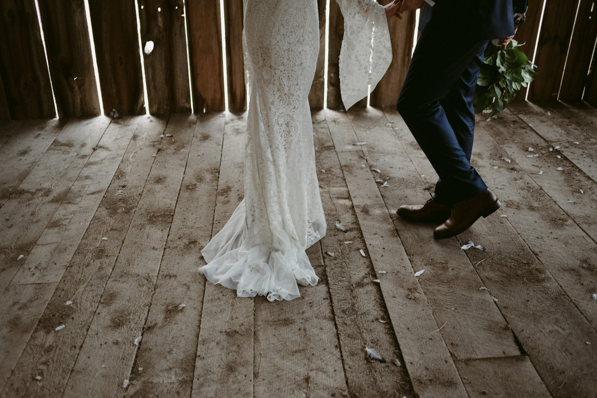 wedding dress in barn