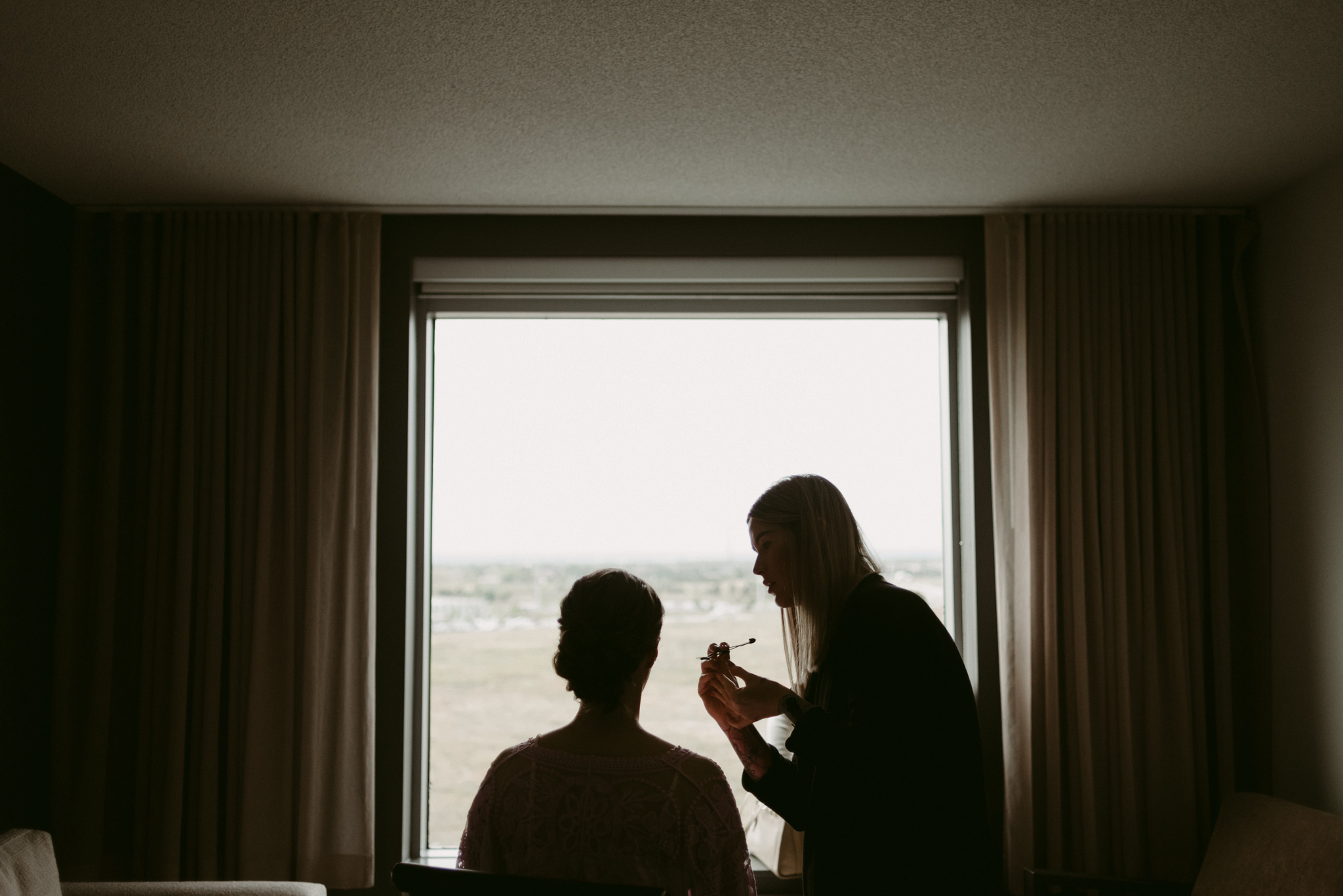 Bride getting ready in hotel