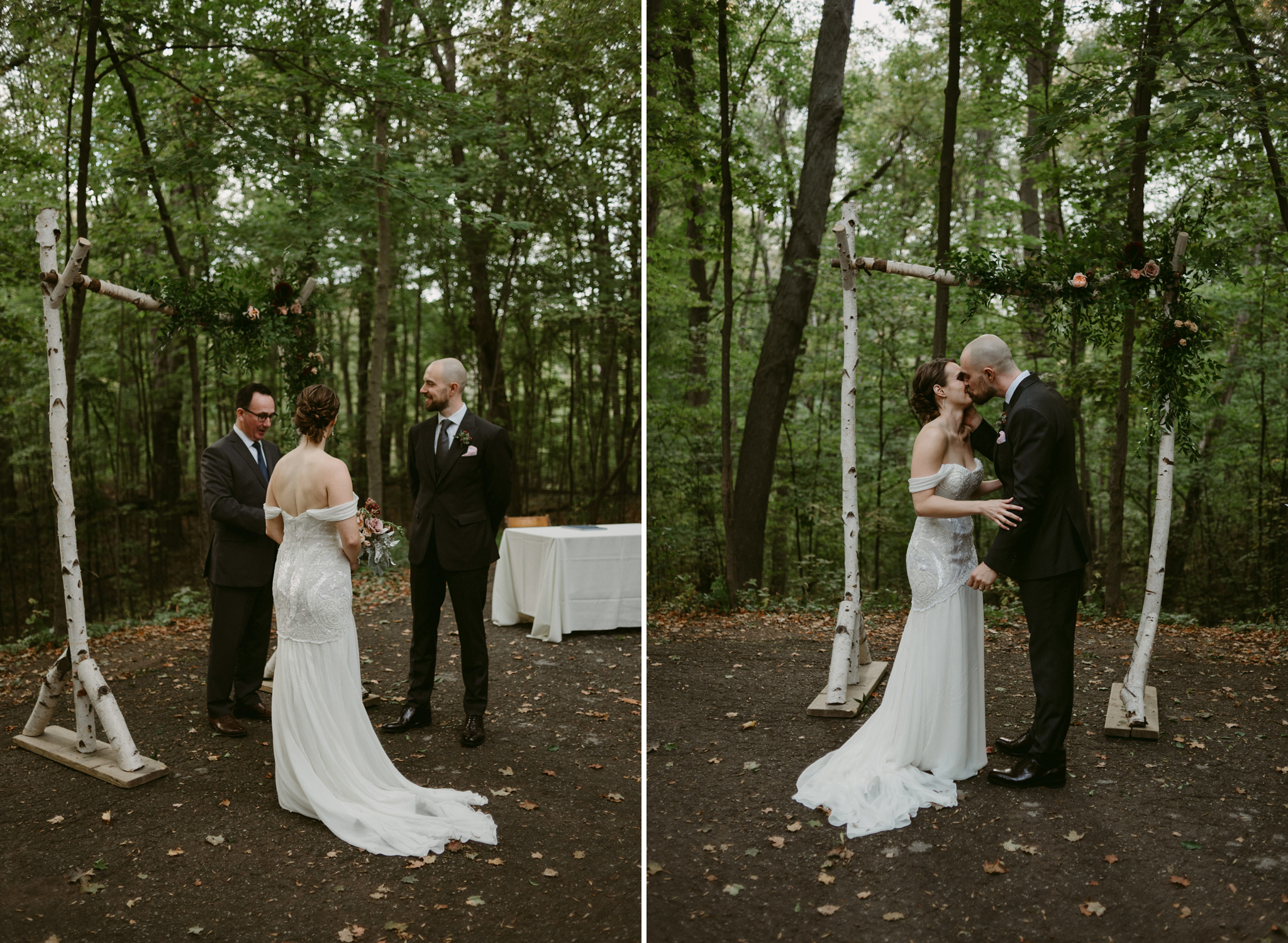 bride and groom kissing during ceremony