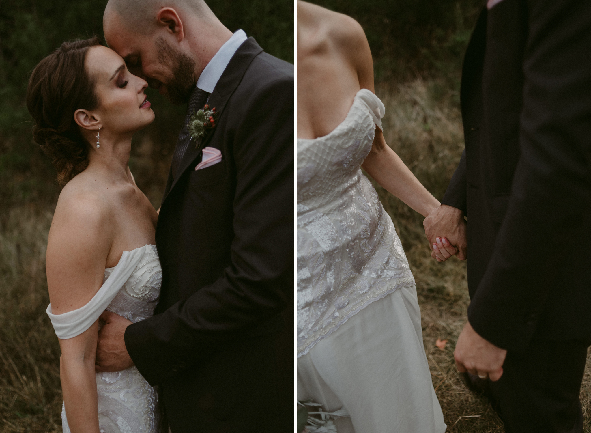 Bride and groom holding hands