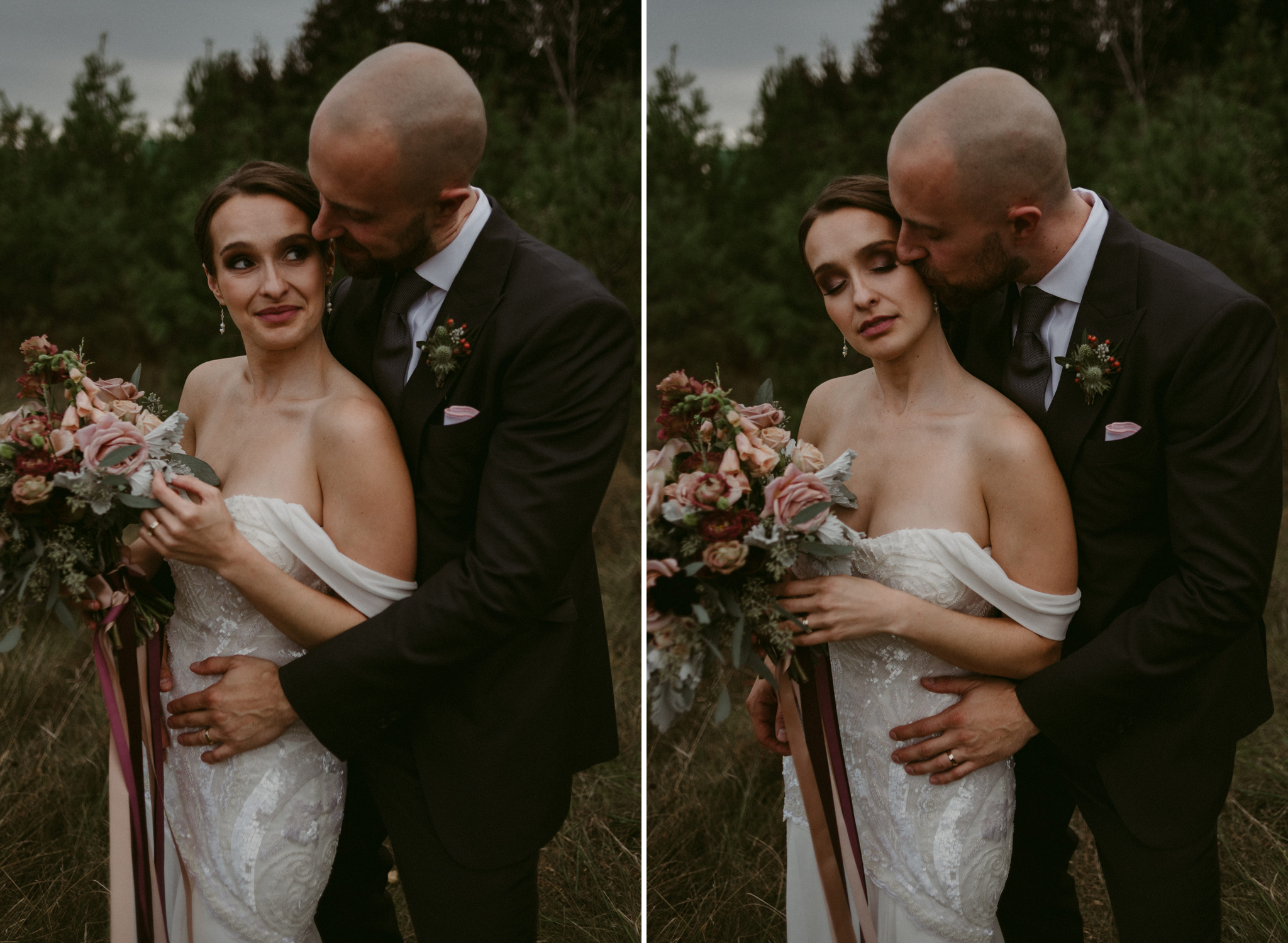 Groom kissing bride's cheek