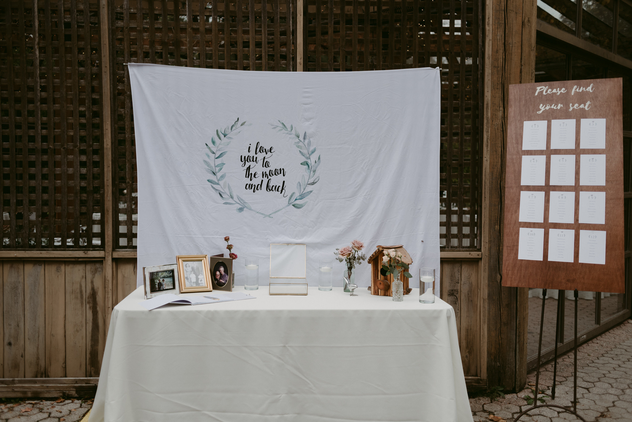 Welcome table set up for wedding reception