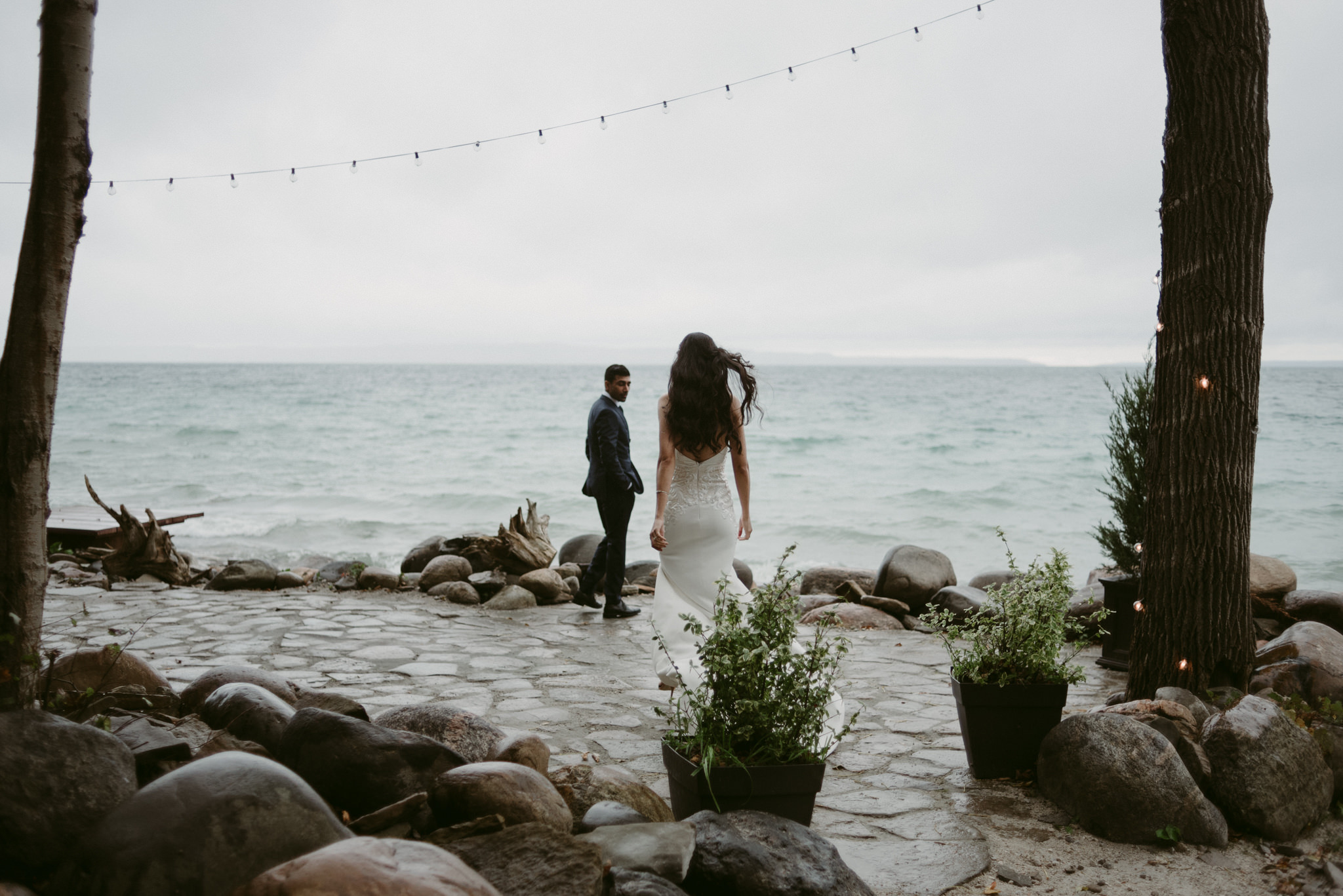 Bride walking up towards groom for first look