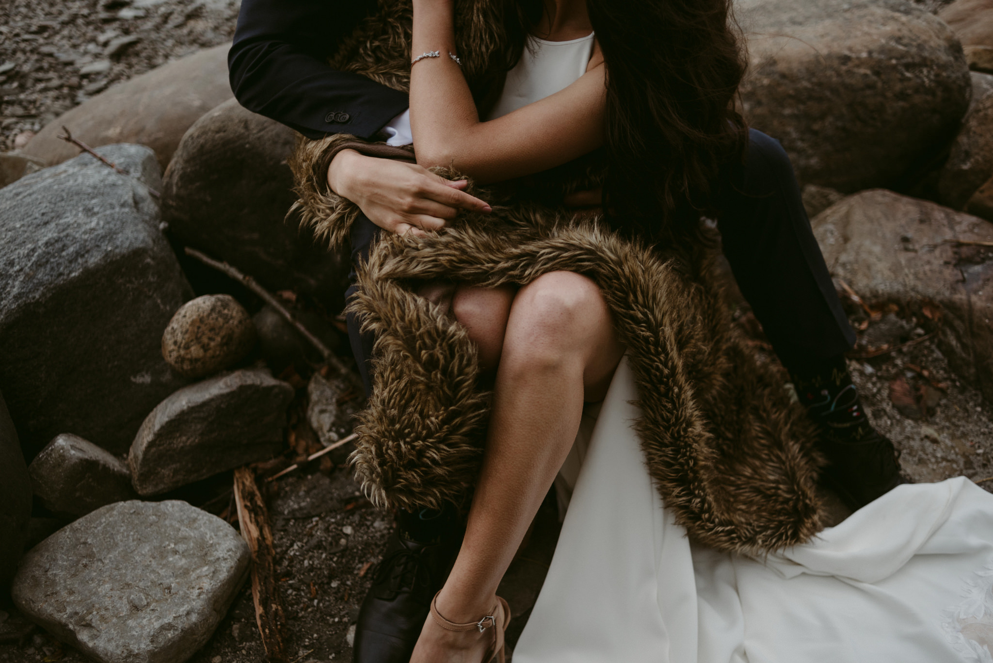 brides legs and fur blanket