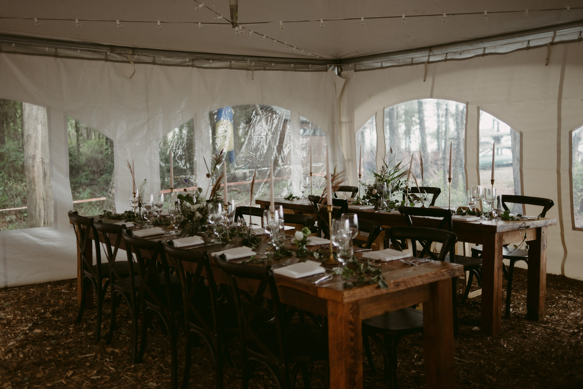 intimate tent reception at cottage wedding