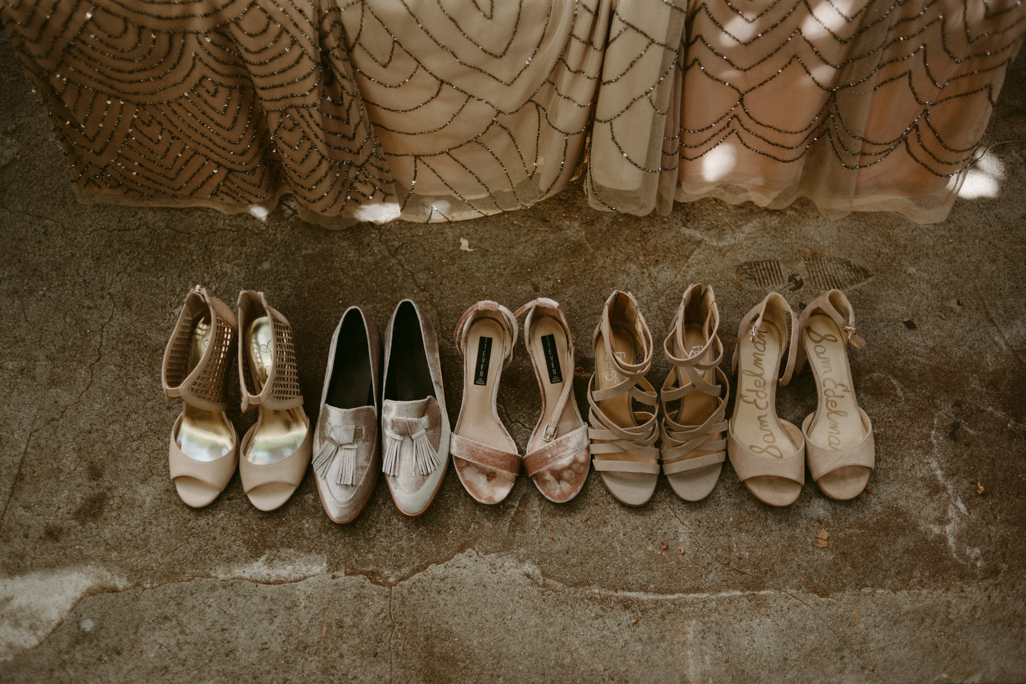 blush bridesmaids shoes and bridesmaid dresses