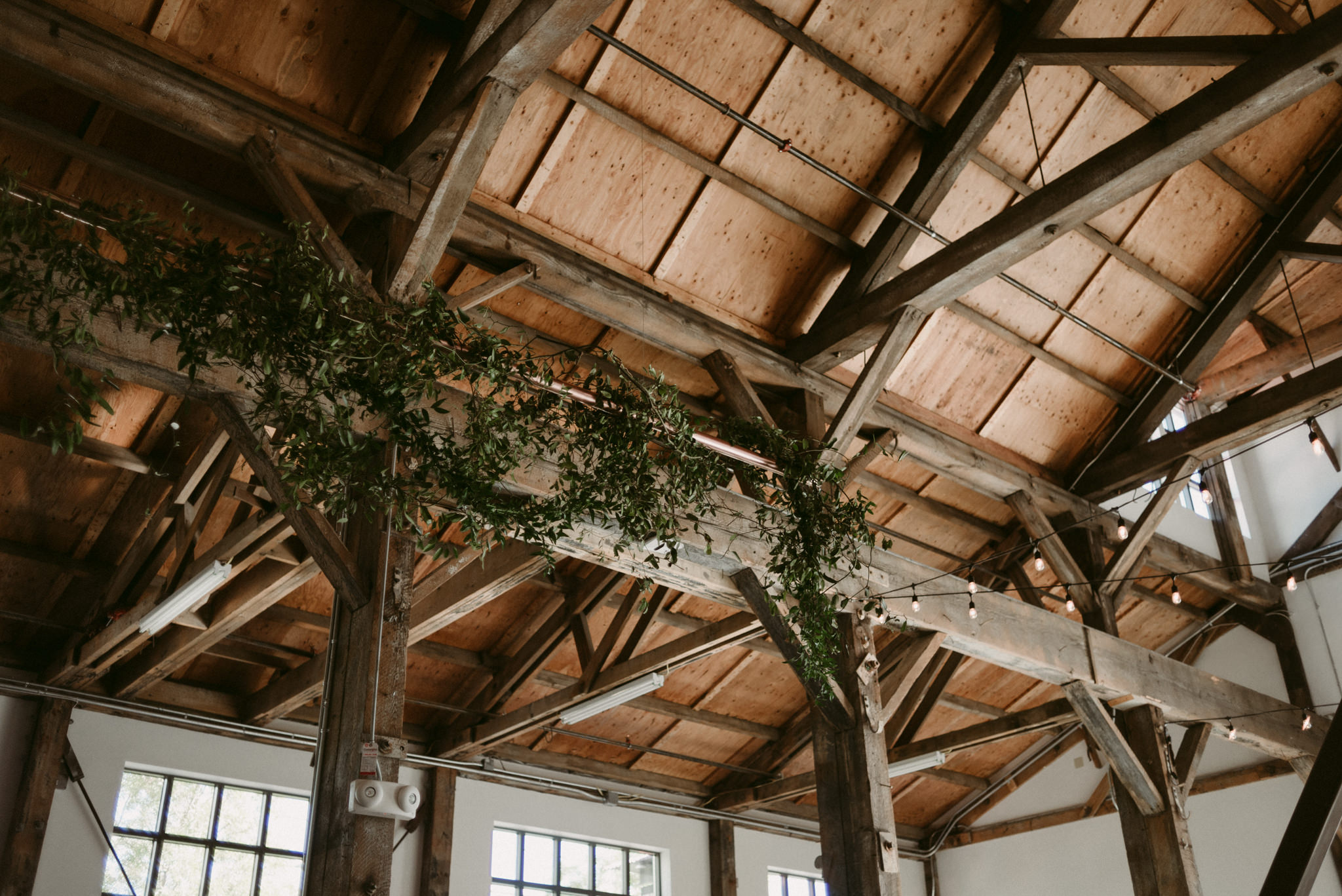 large wood beams and vines