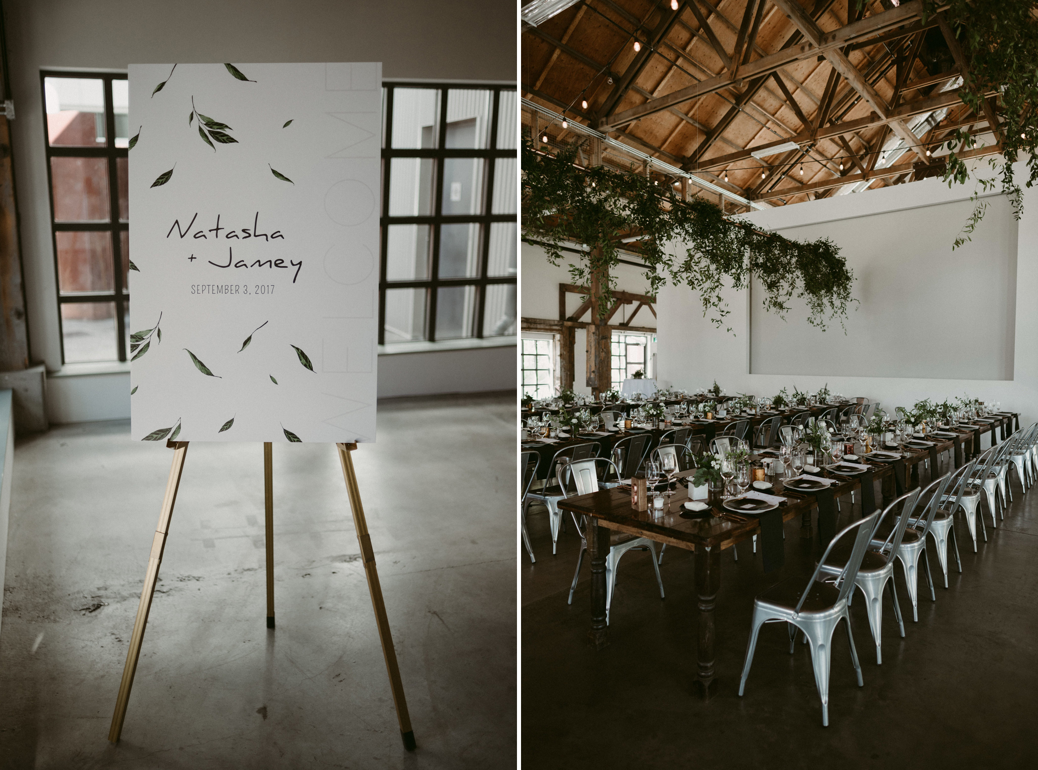 botanical welcome sign at wedding