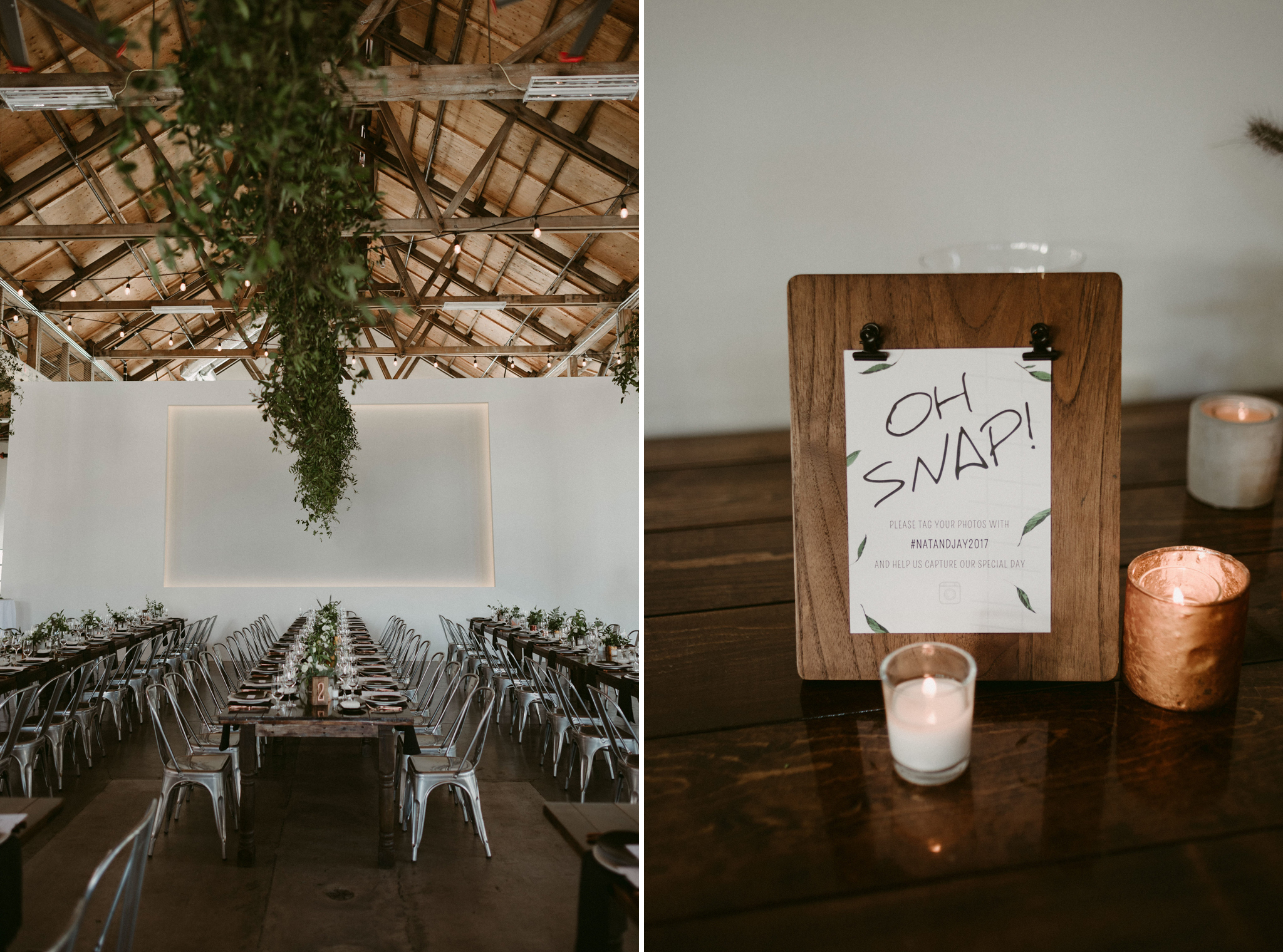 industrial wedding venue and botanical sign