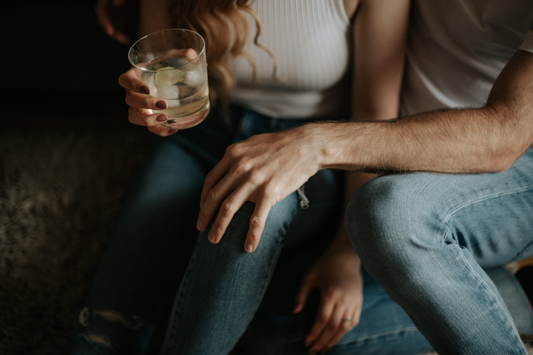 couple drinking in apartment