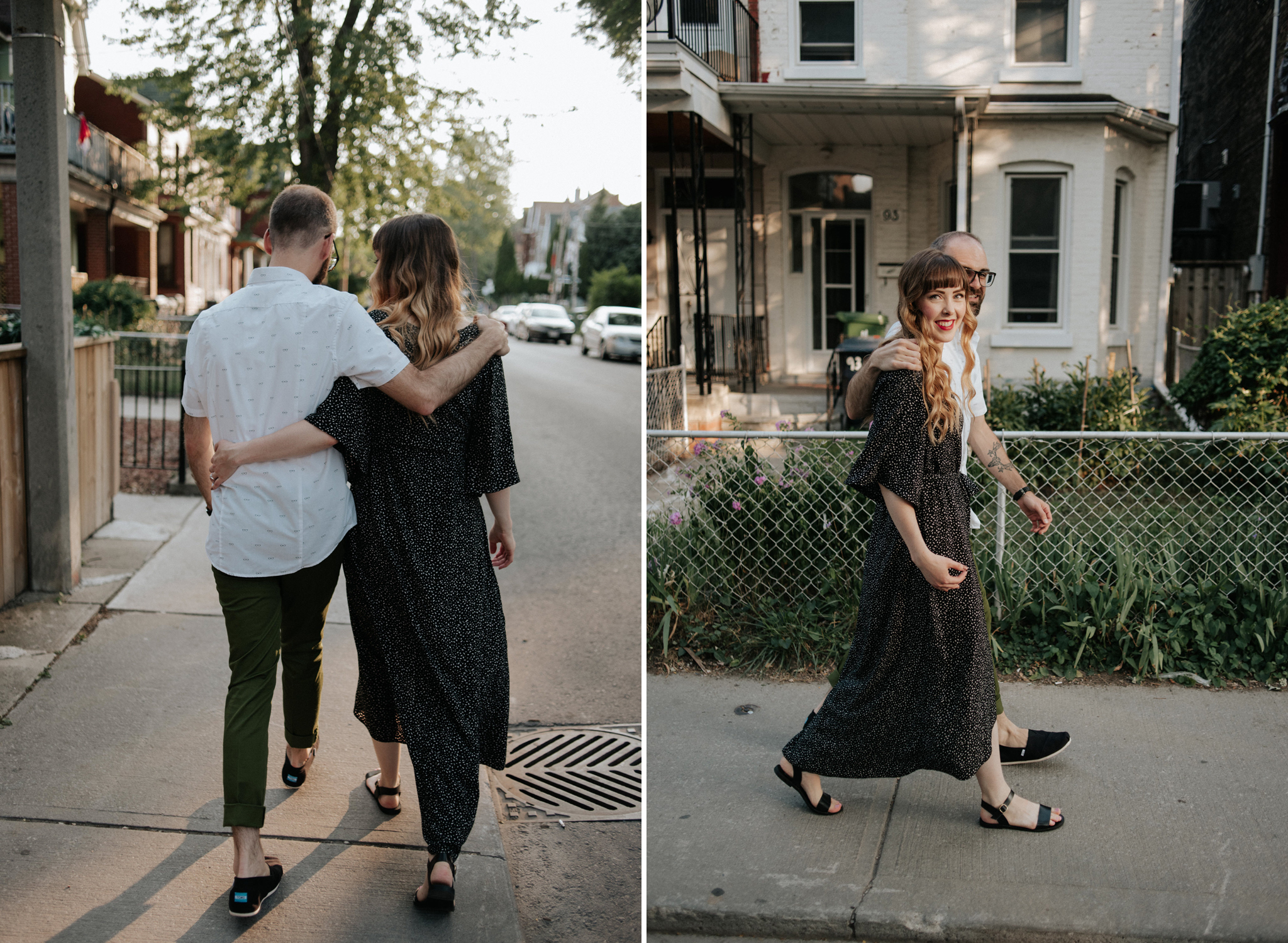 Couple walking on residential street in Toronto