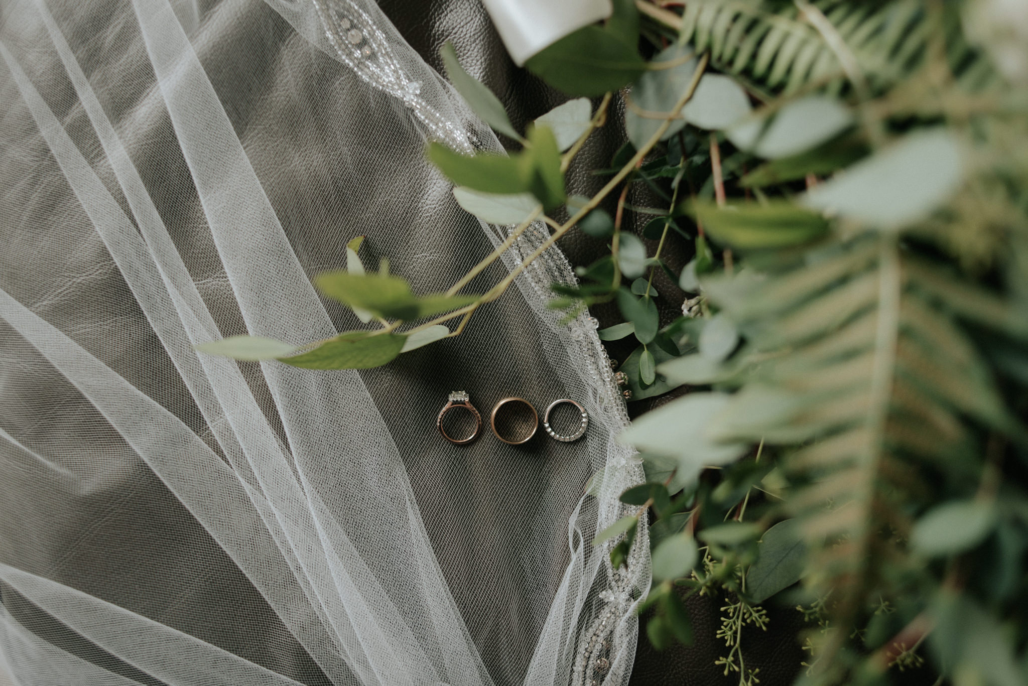 wedding rings on veil