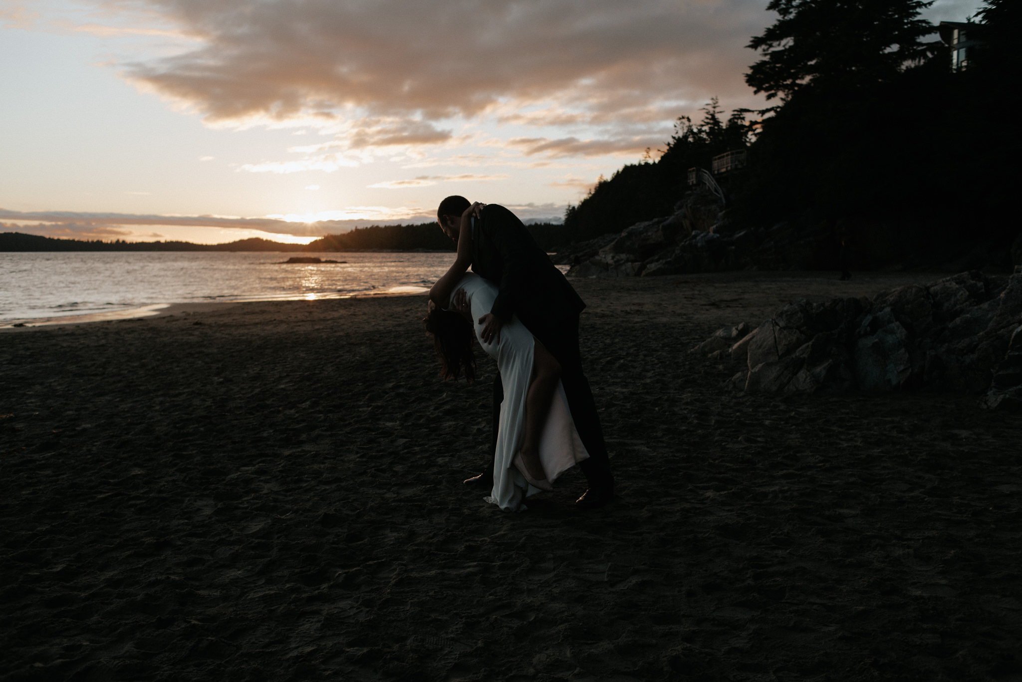 Tofino elopement sunset wedding portraits on the beach