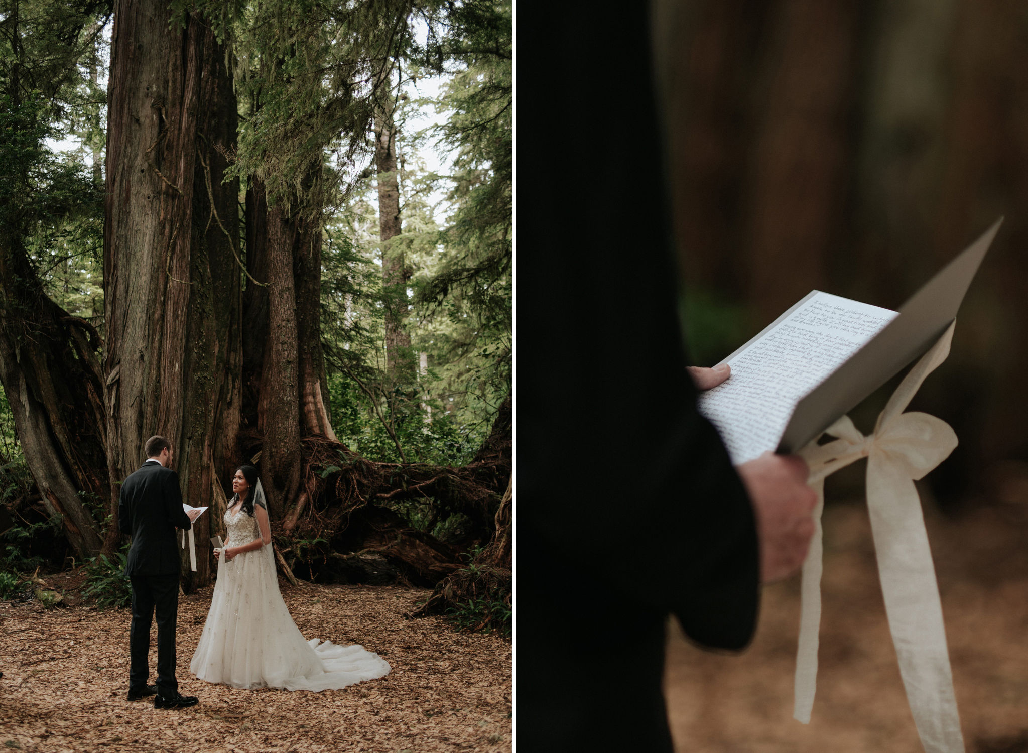 couple reading vows to each other at Wickaninnish Inn