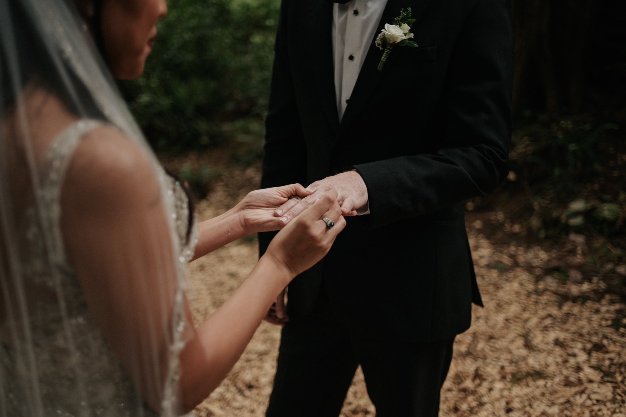 asian bride in forest