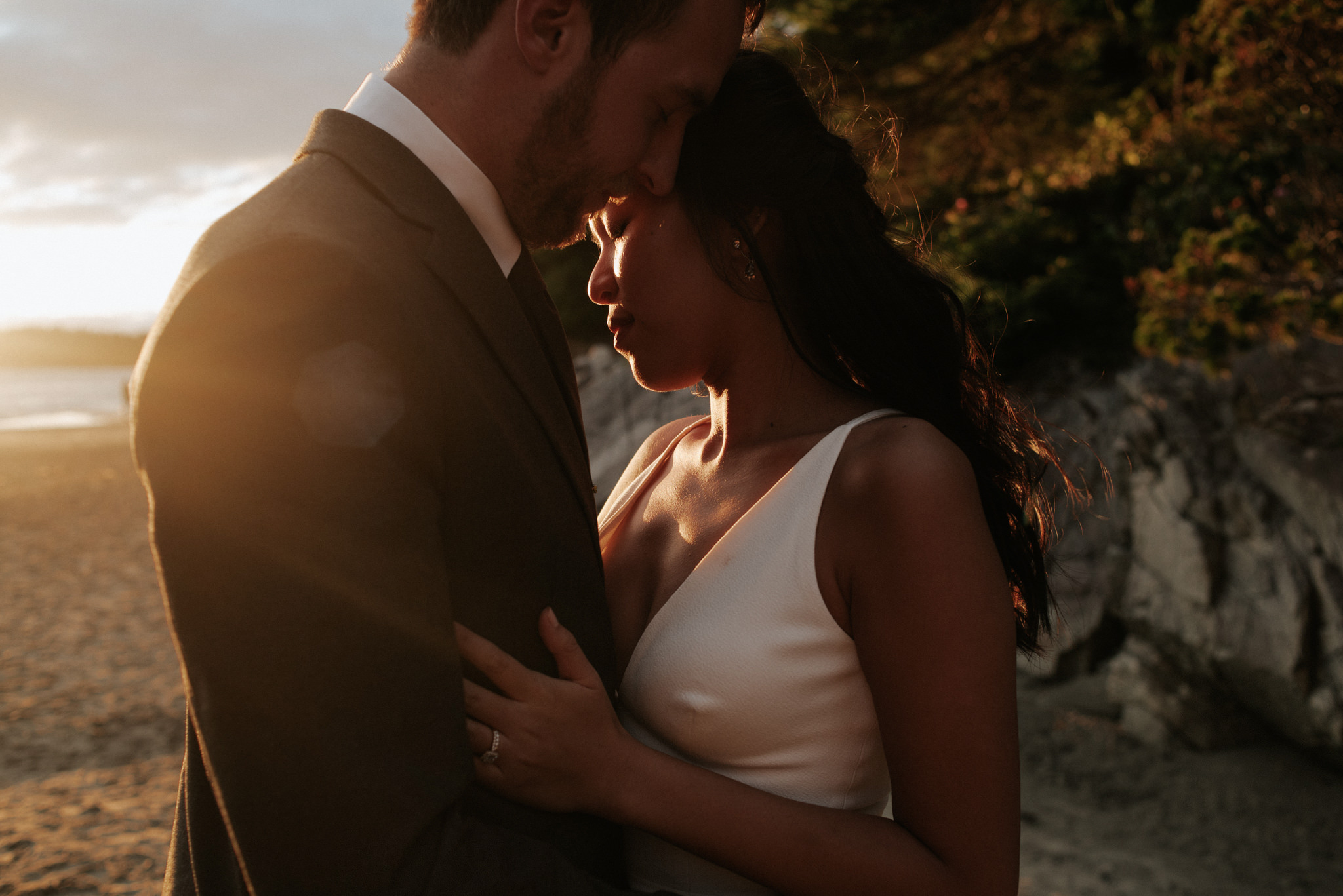 Tofino elopement sunset wedding portraits on the beach