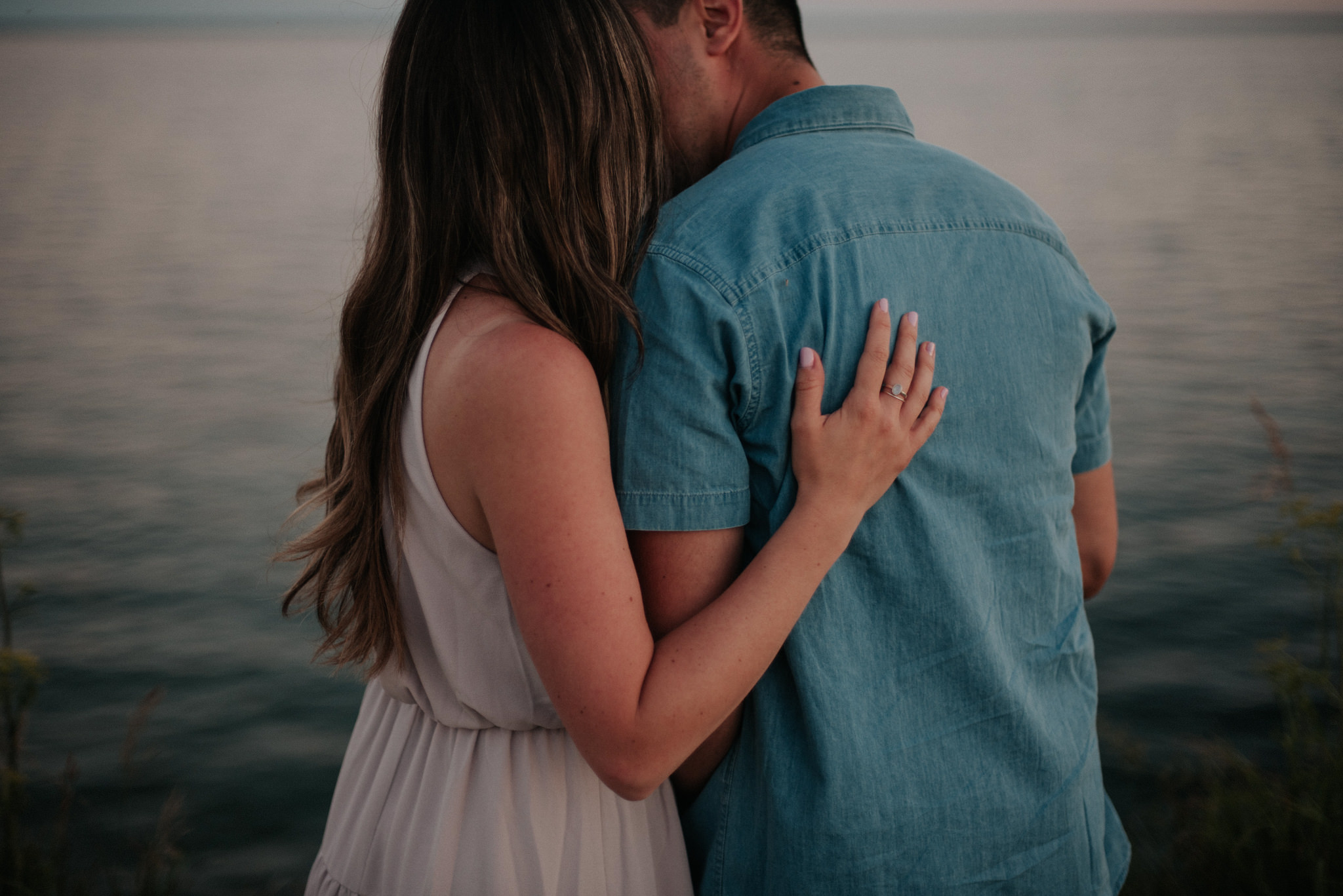 fun Lake Ontario sunset engagement shoot