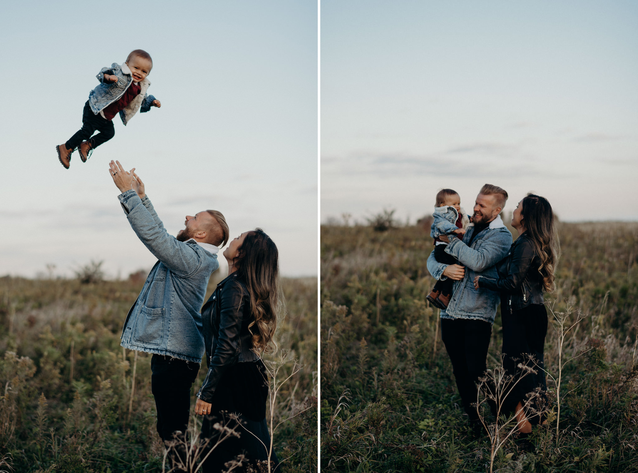 dad throwing little boy up in the air