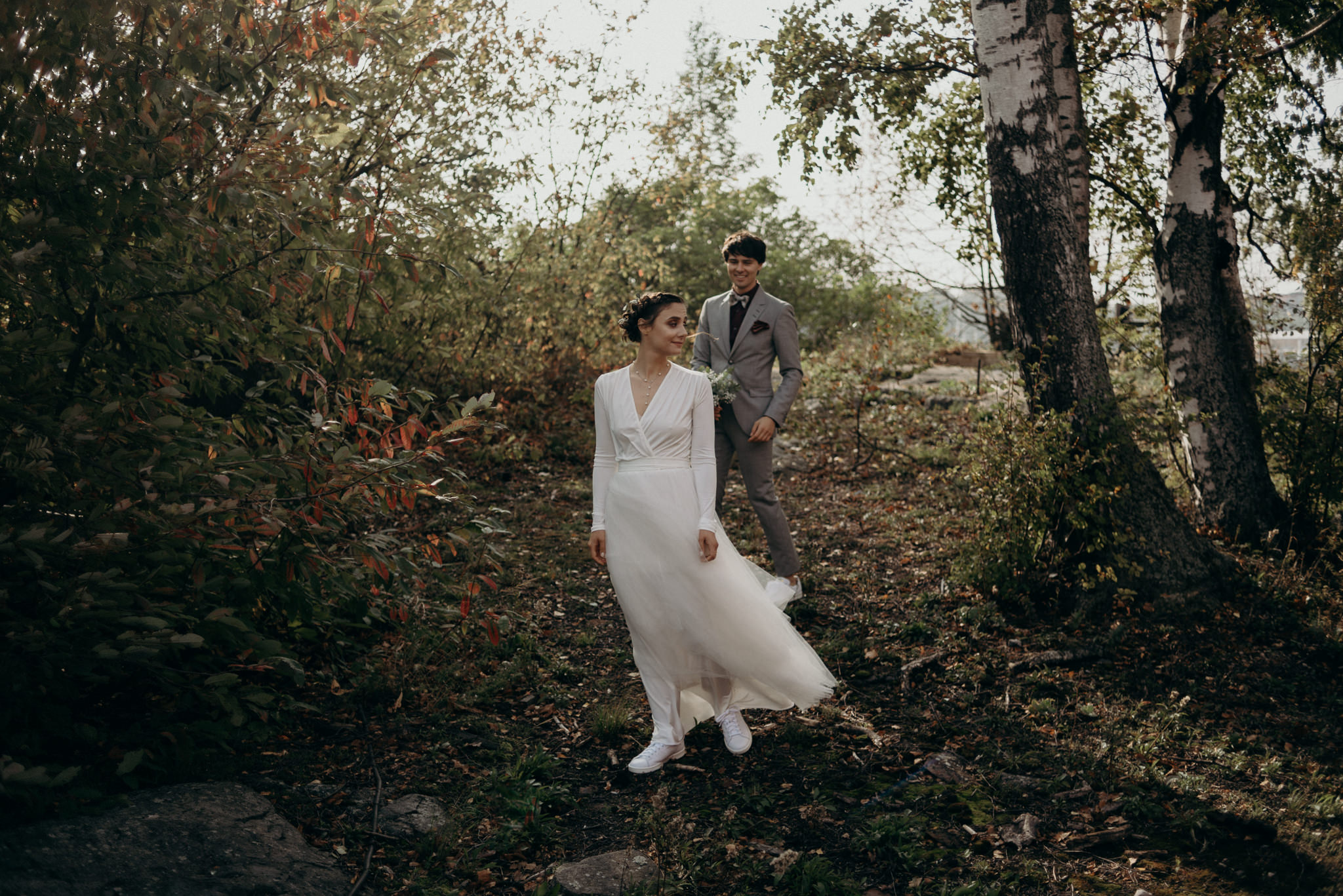 bride and groom in Adidas shoes