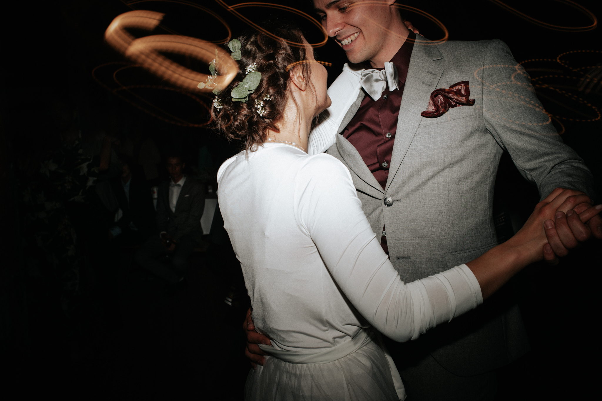 bride and groom dancing during wedding reception