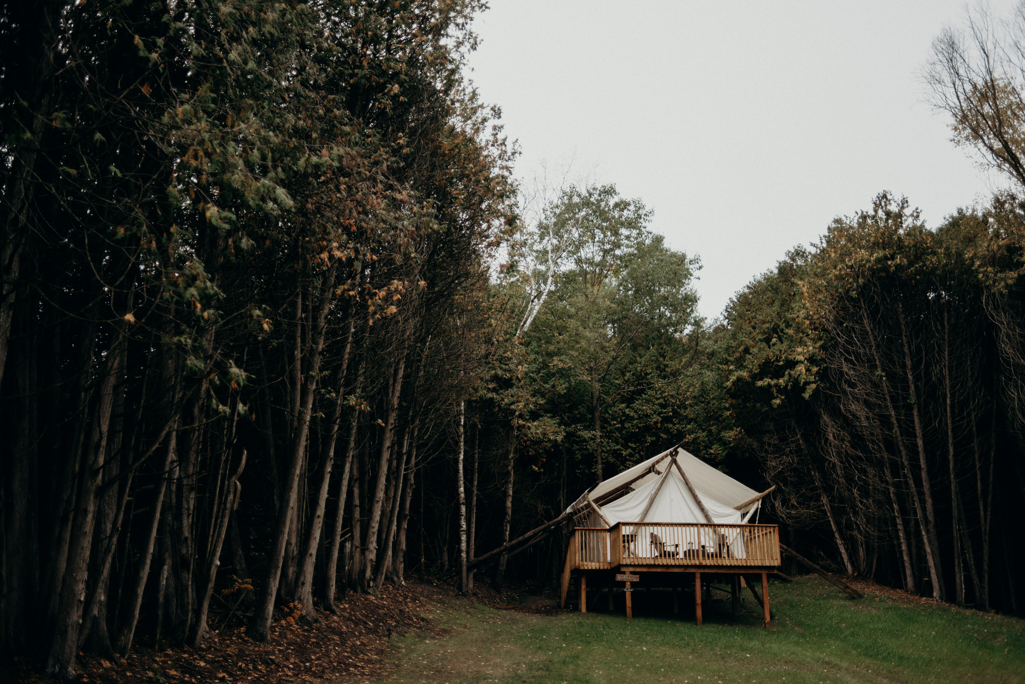 Luxury glamping tent in the woods