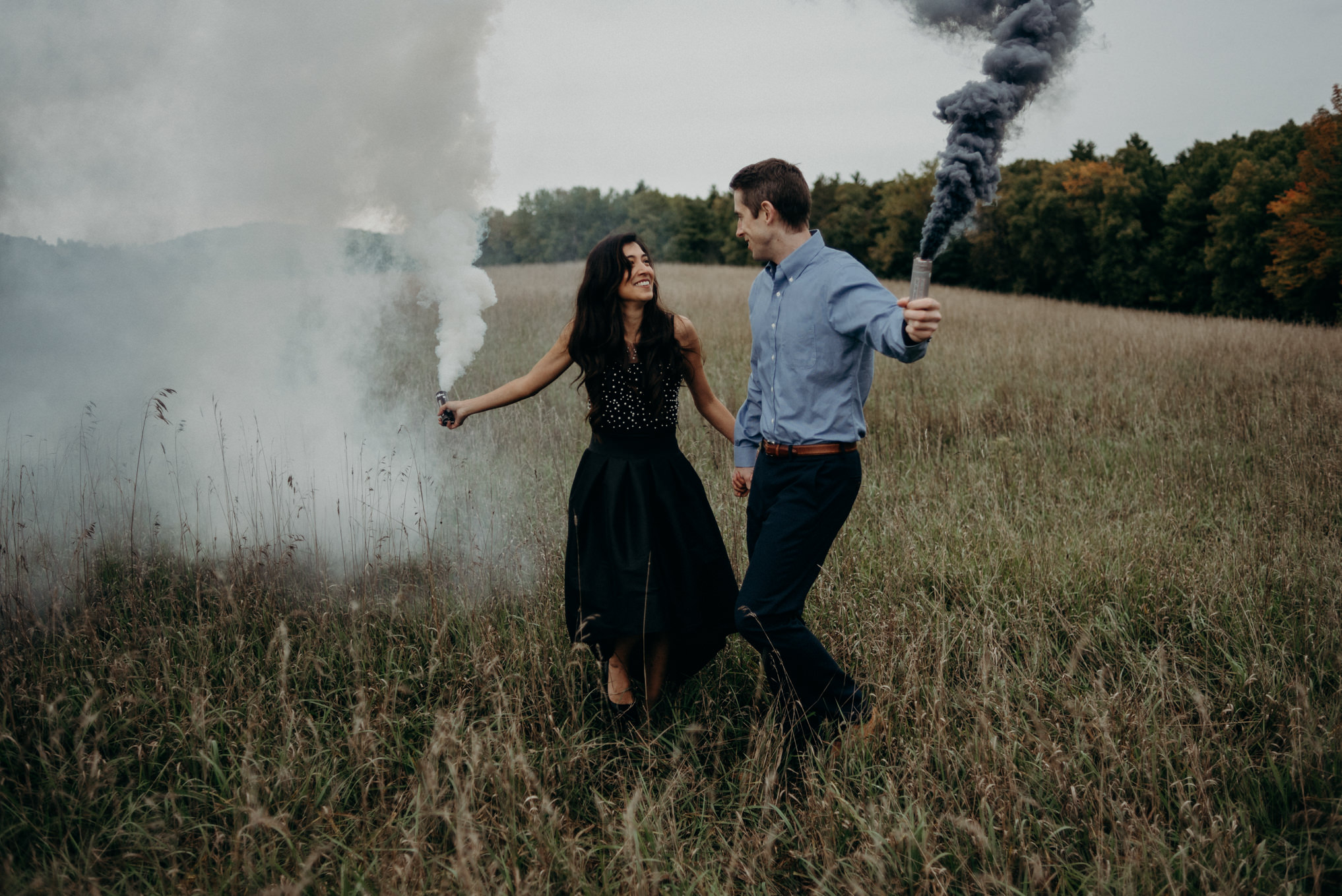 Fall engagement shoot with smoke bombs