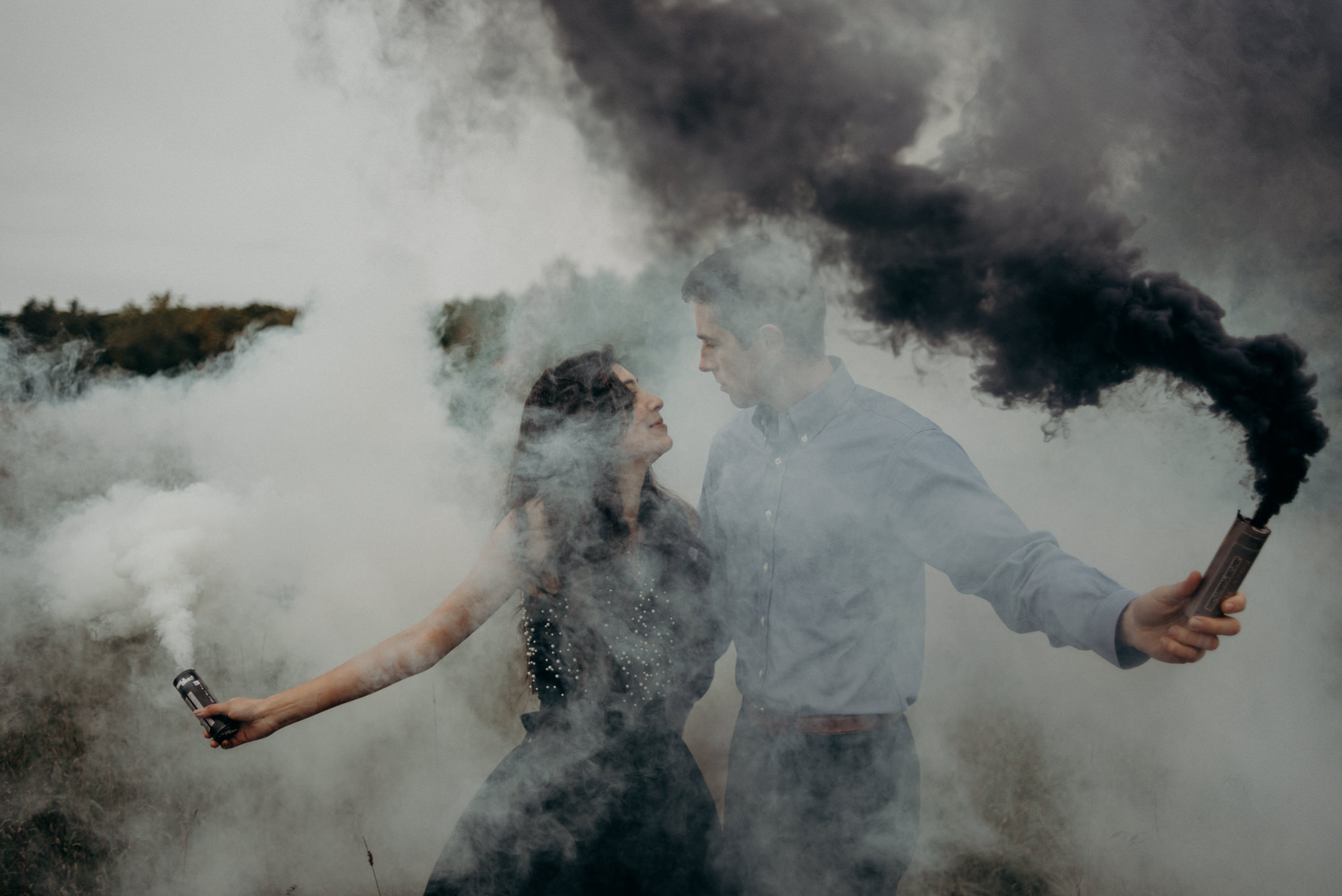 Fall engagement shoot with smoke bombs