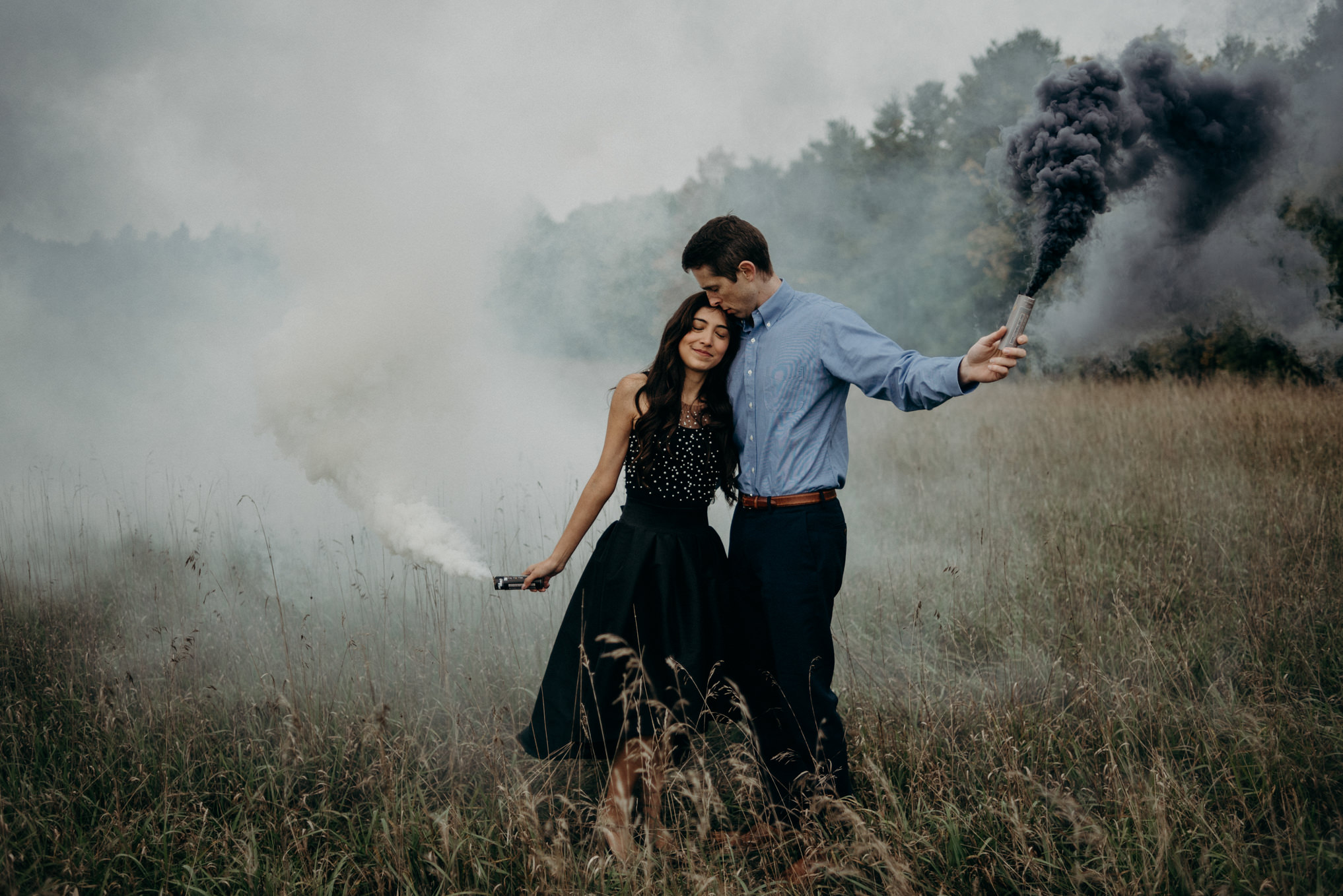 Fall engagement shoot with smoke bombs