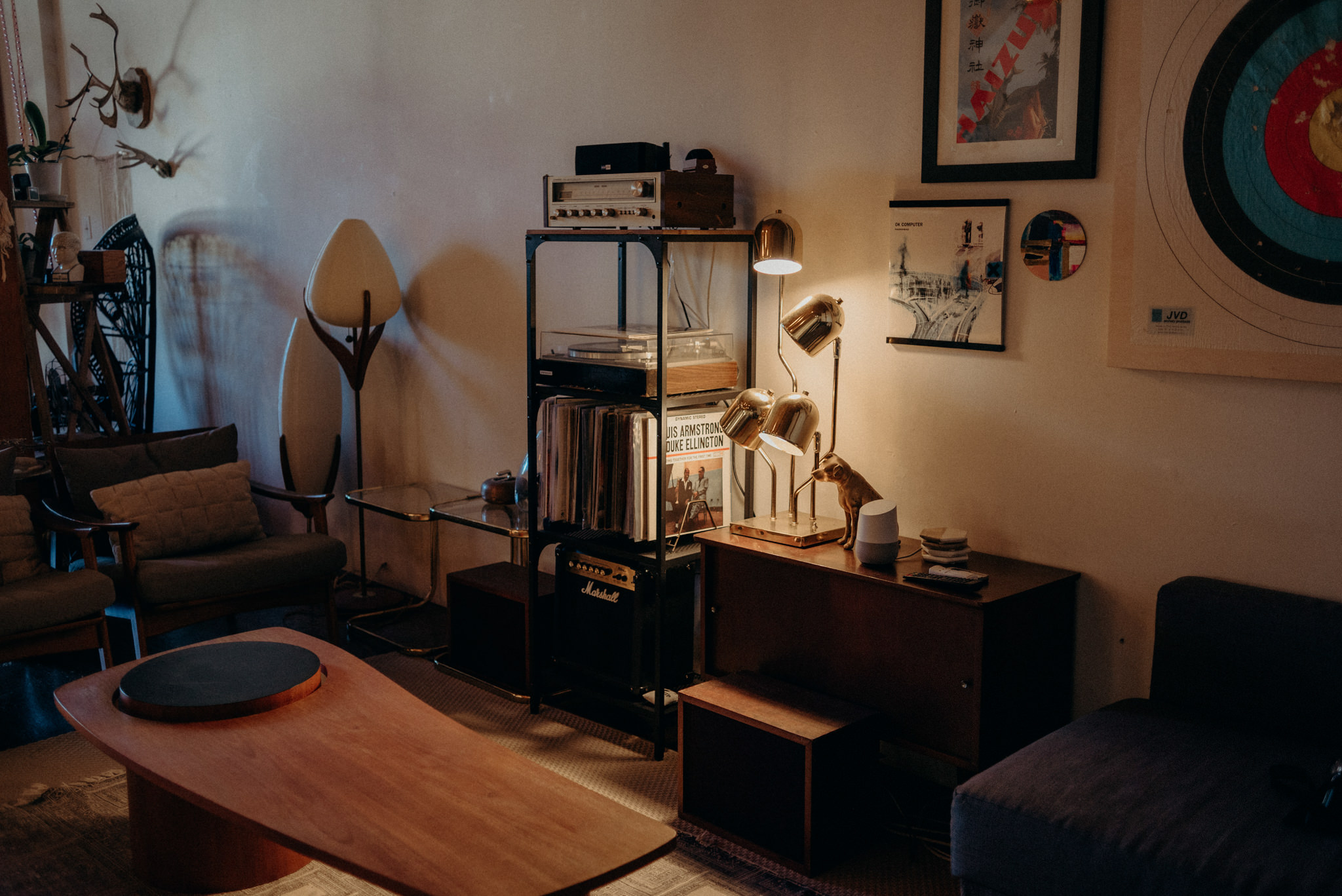 midcentury living room decor in old loft apartment