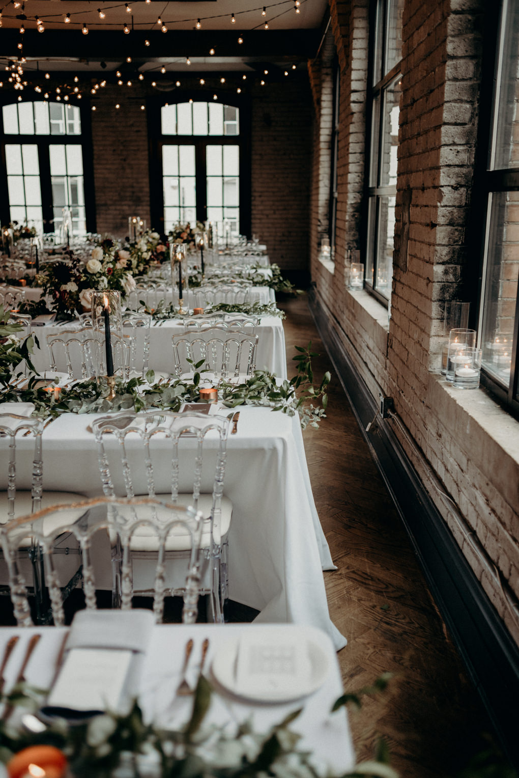 Romantic wedding reception table set up