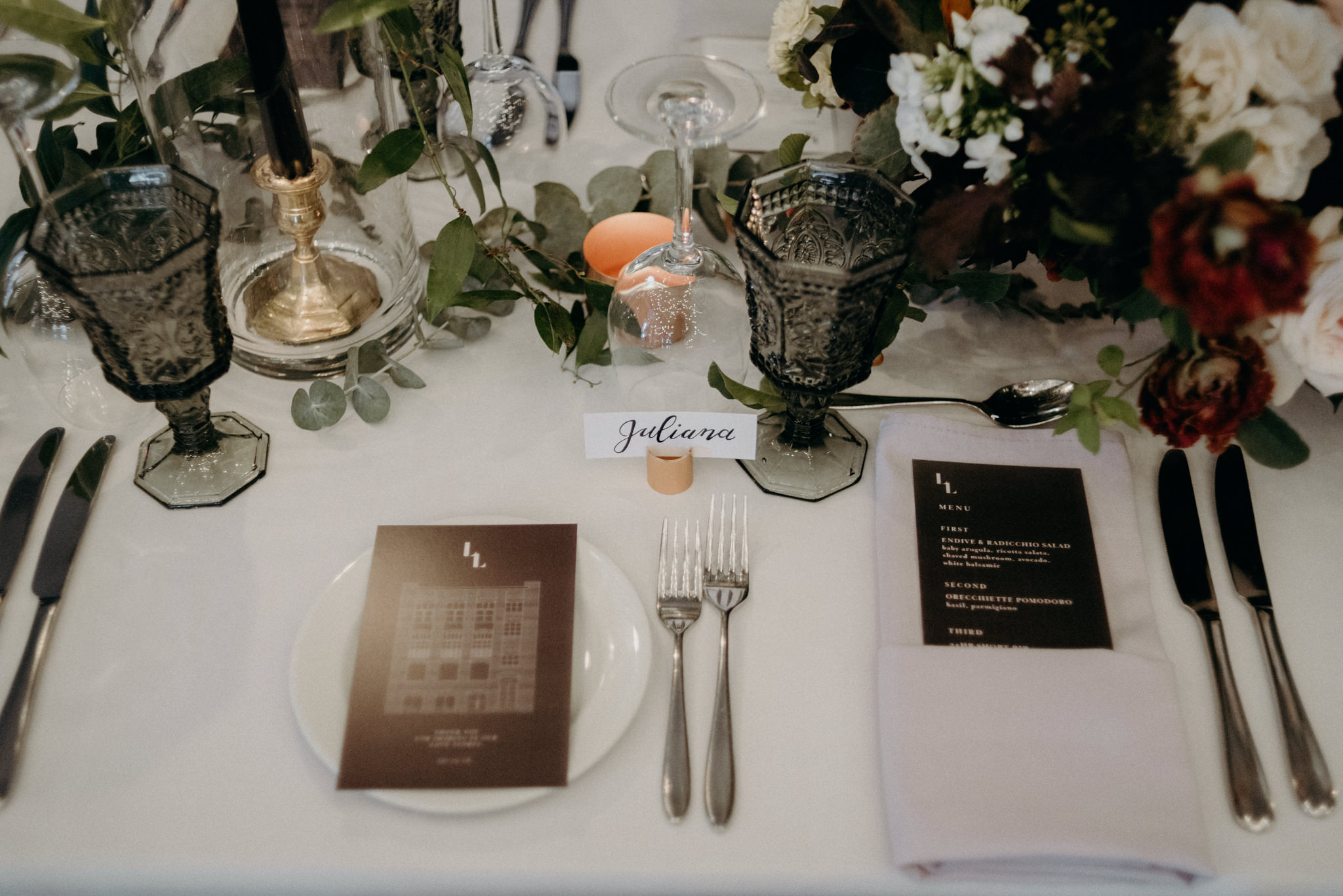 Name card calligraphy for romantic table setup at wedding reception