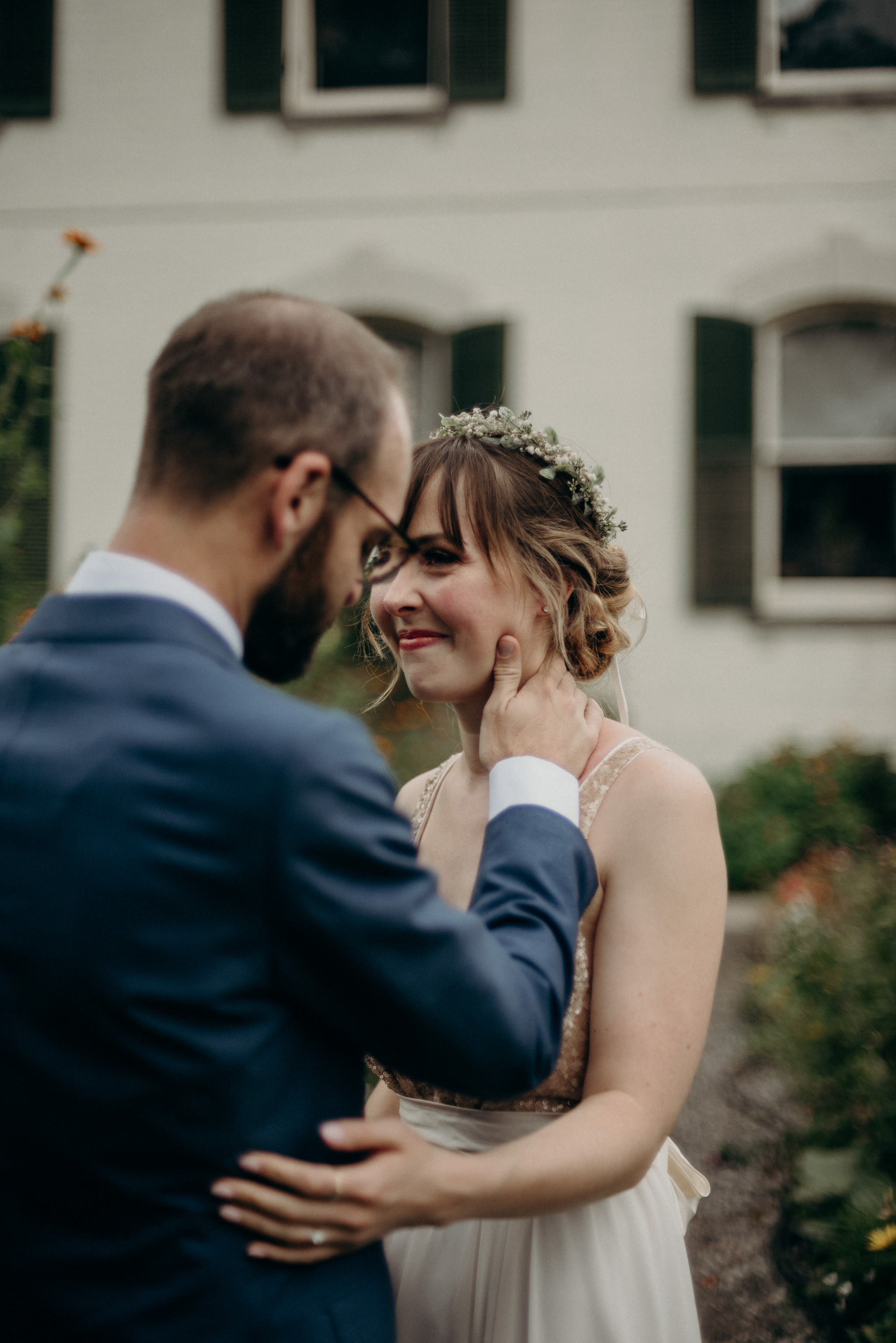 bride and groom first look