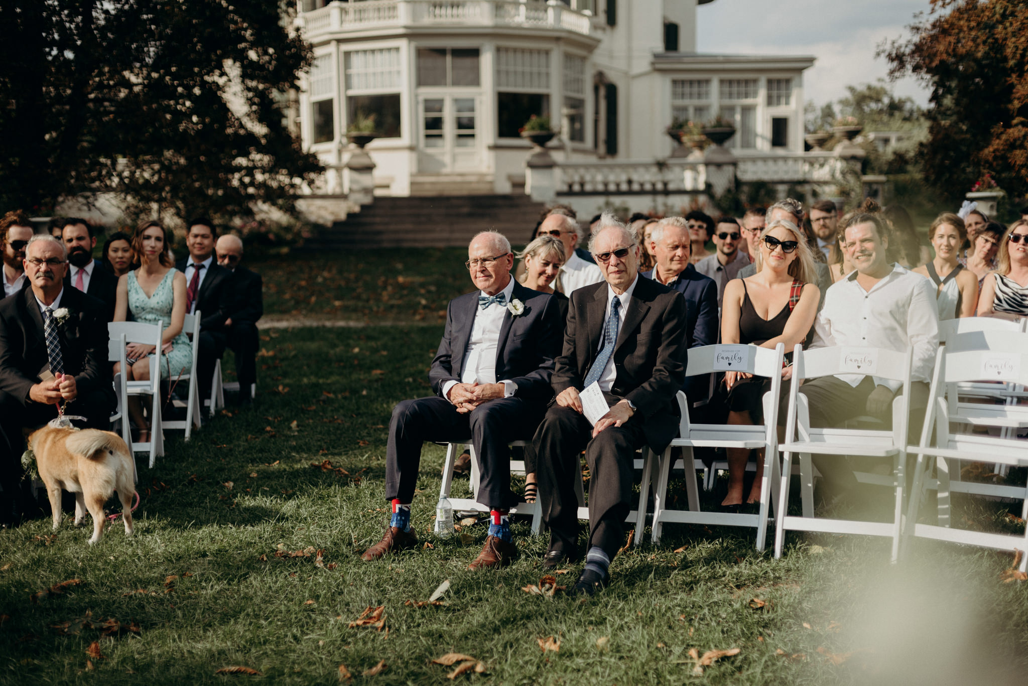 guests during outdoor wedding ceremony at Spadina Museum