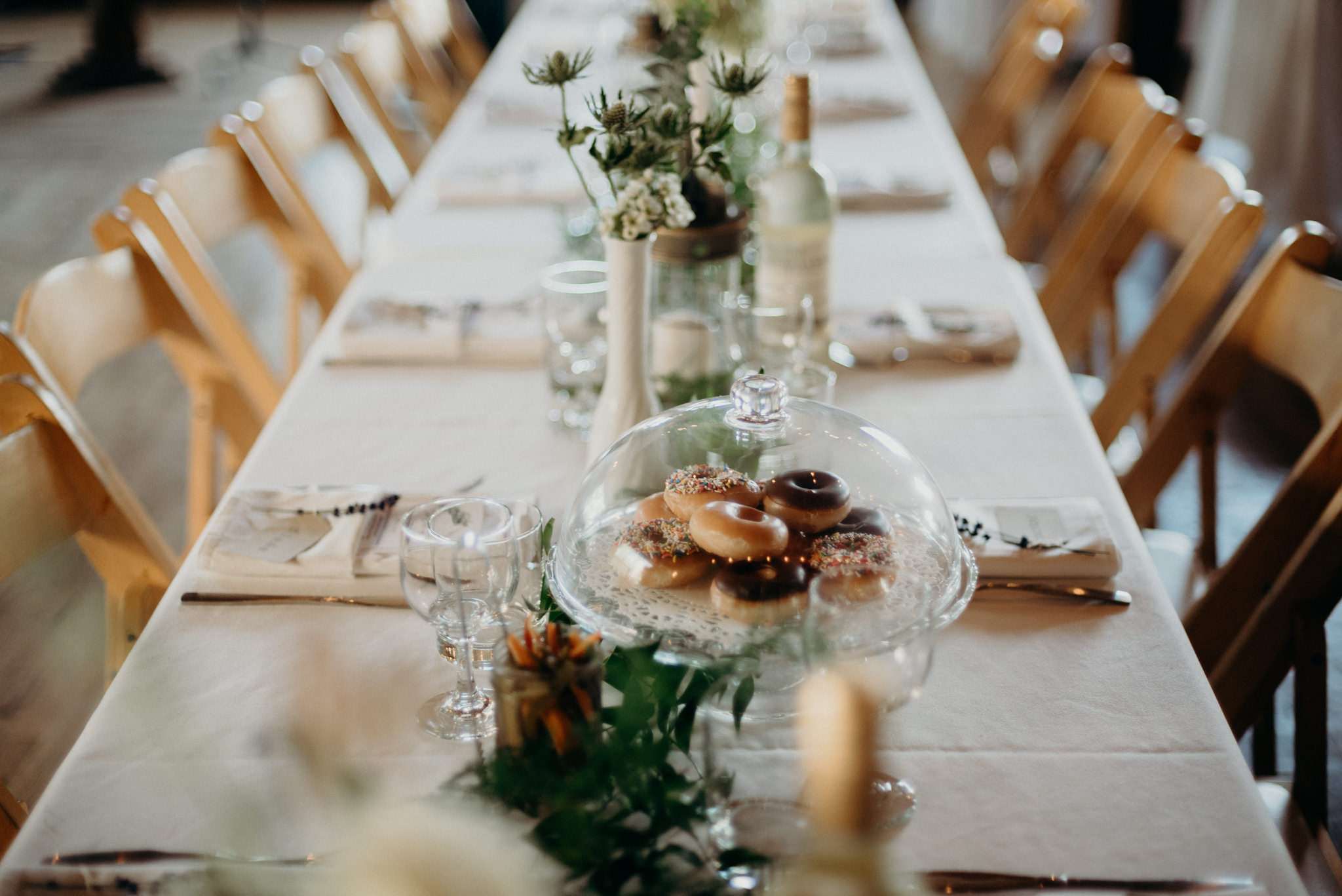 donuts on table at Jam Factory wedding reception