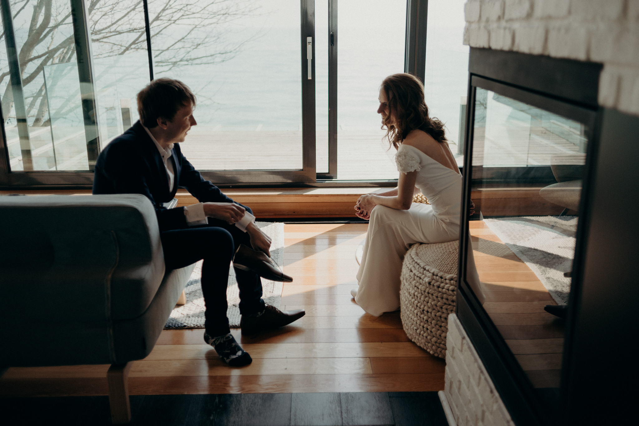 bride and groom getting ready together, Drake Devonshire Elopement