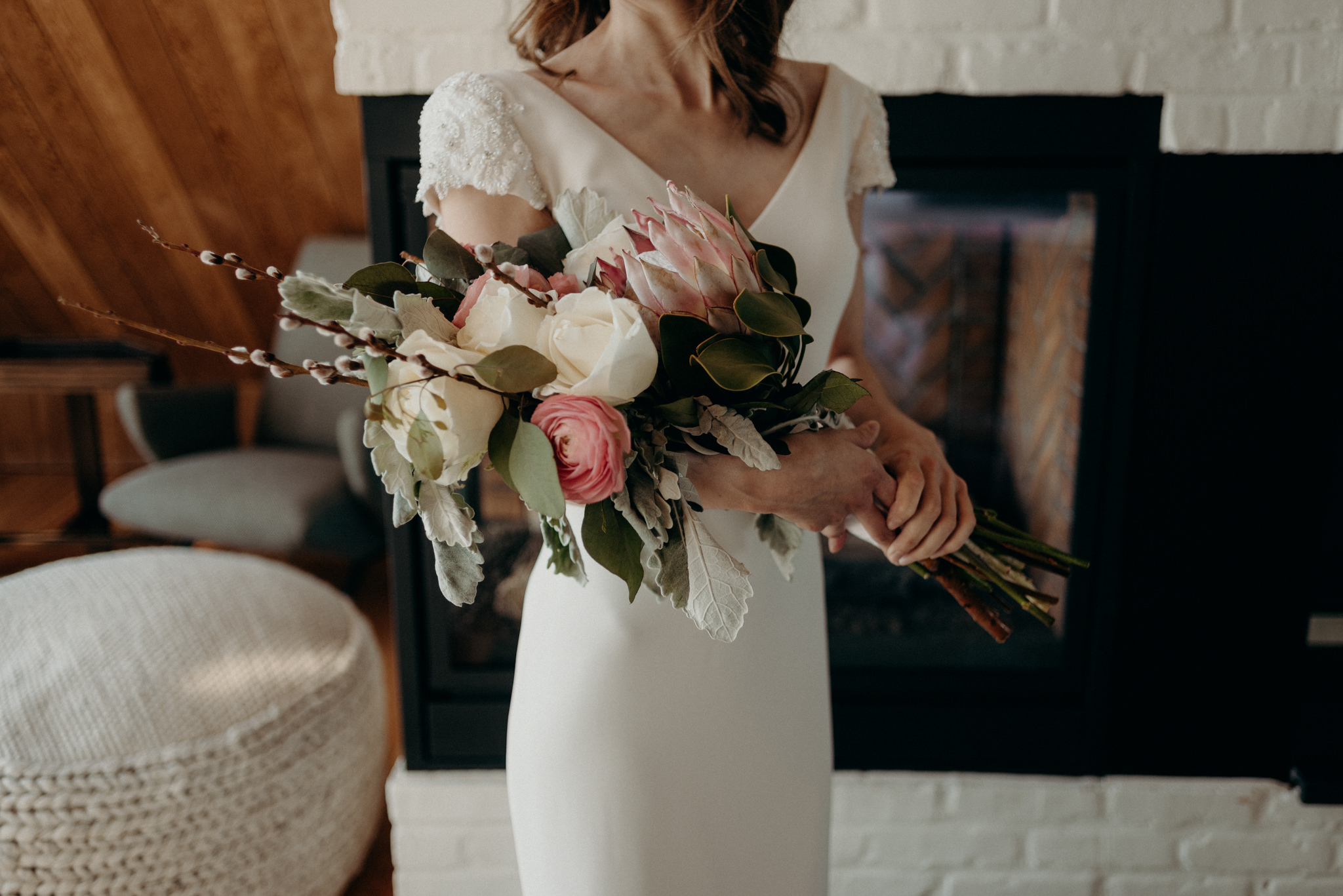 Bride holding wedding bouquet