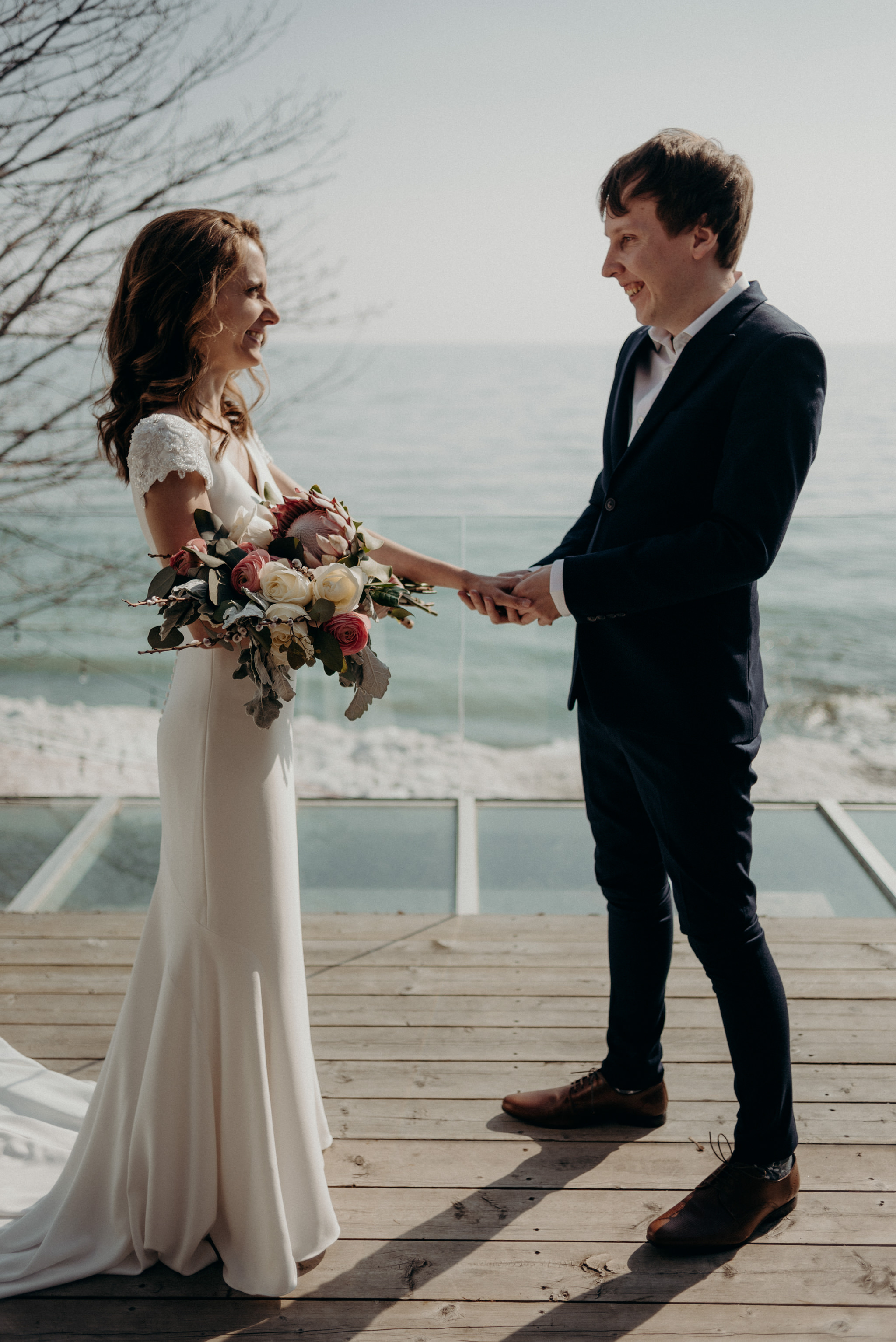 Outdoor winter wedding ceremony at Drake Devonshire