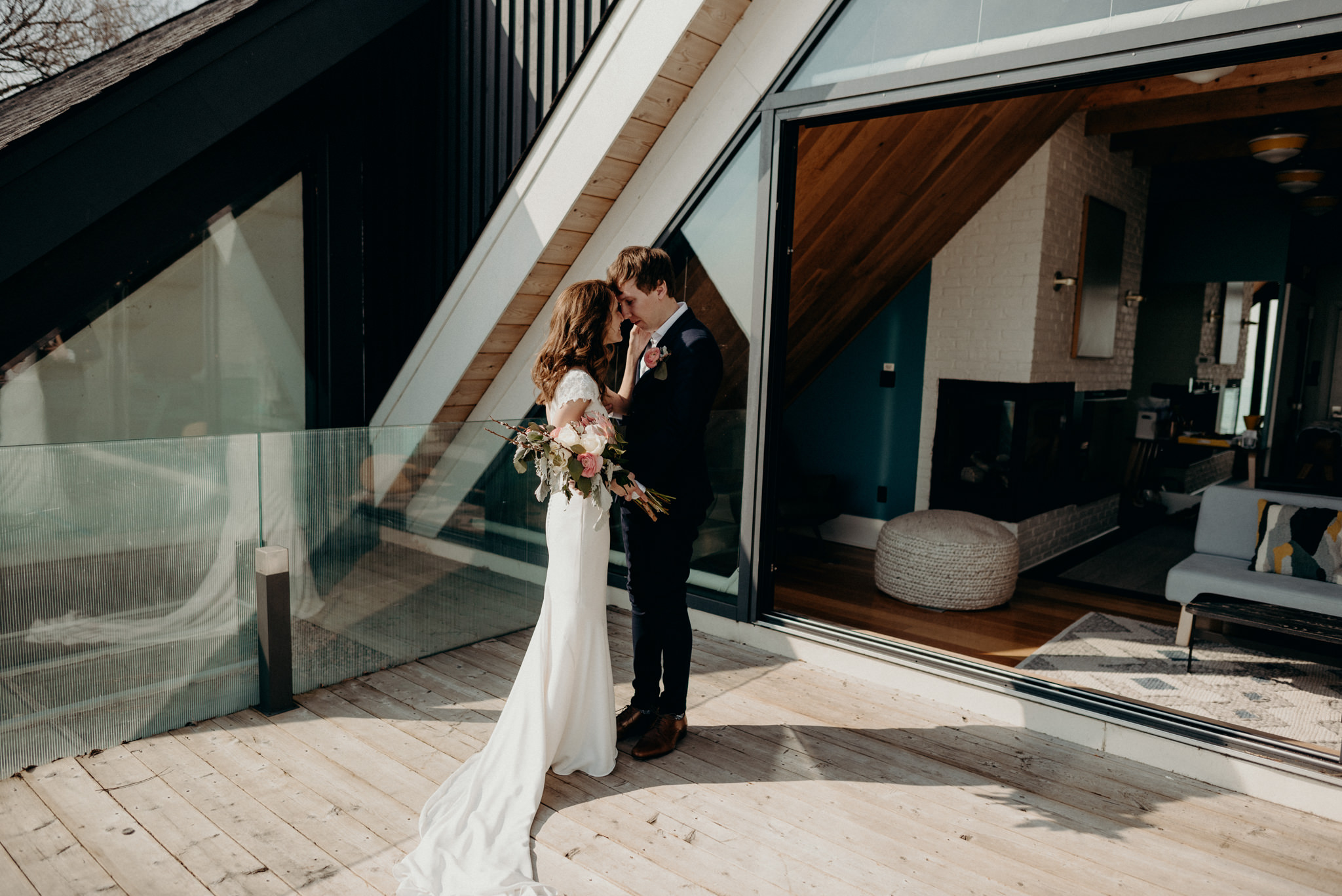 wedding portraits on patio at Drake Devonshire