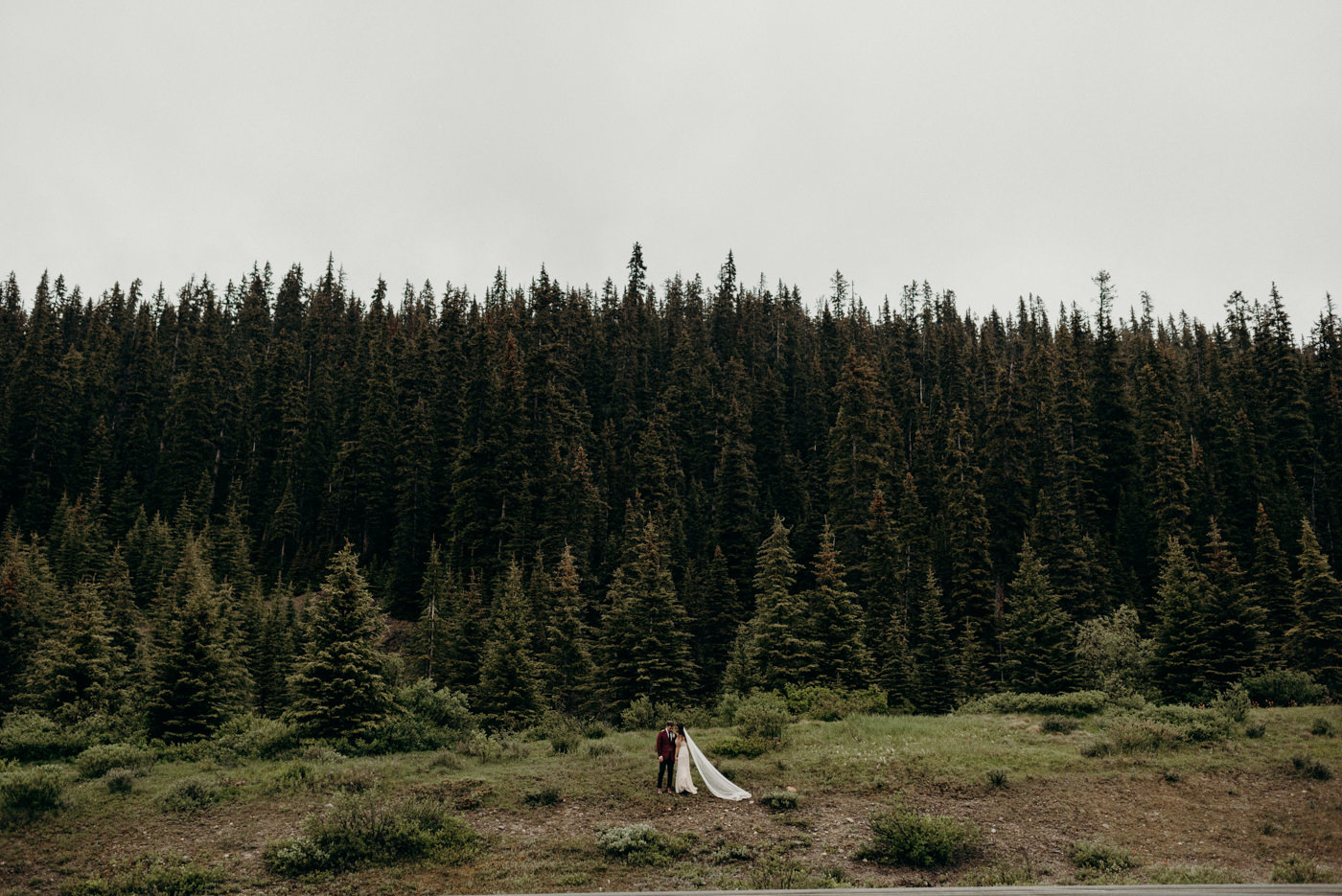 rainy Banff National Park elopement