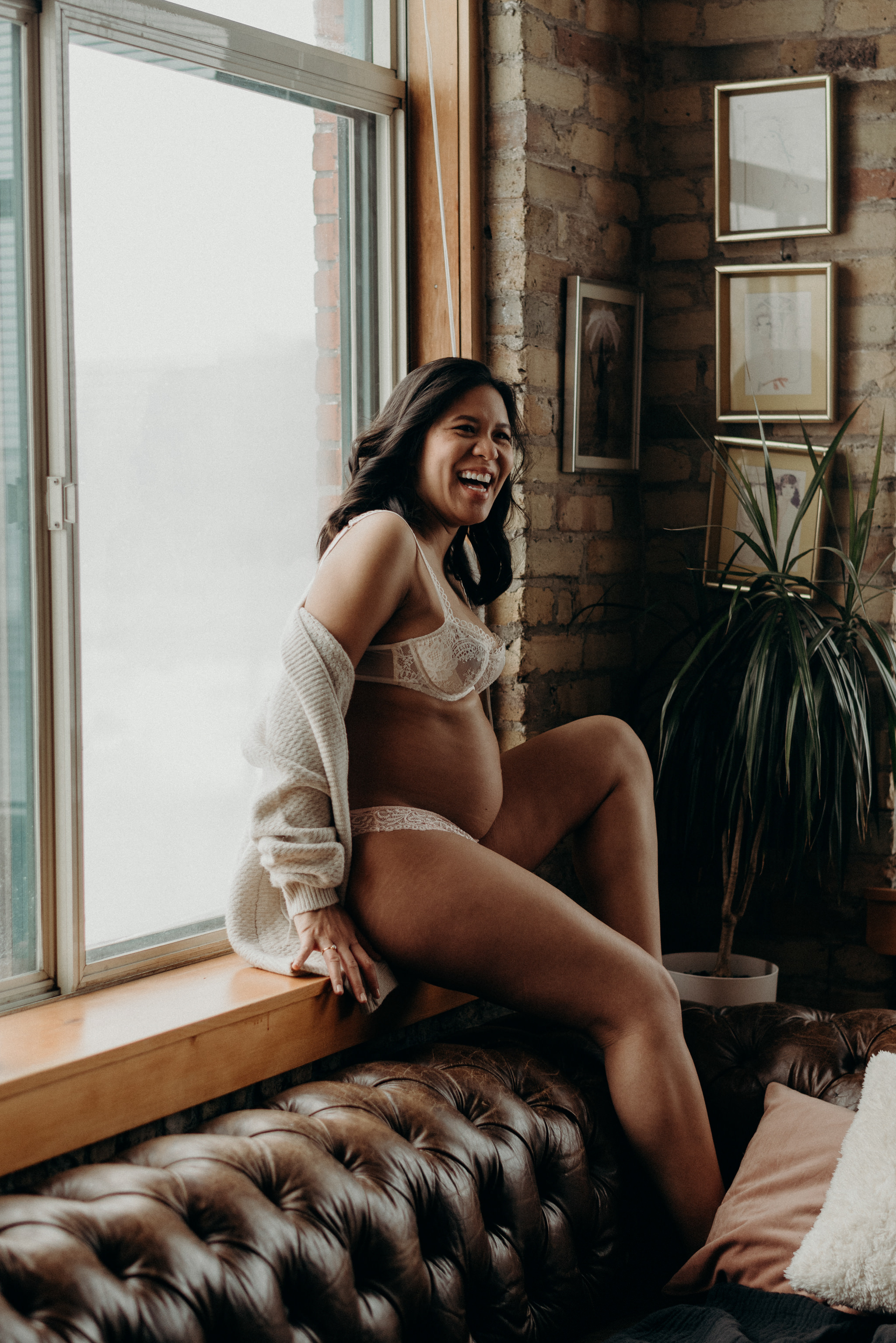 fun indoor Toronto maternity shoot in a loft