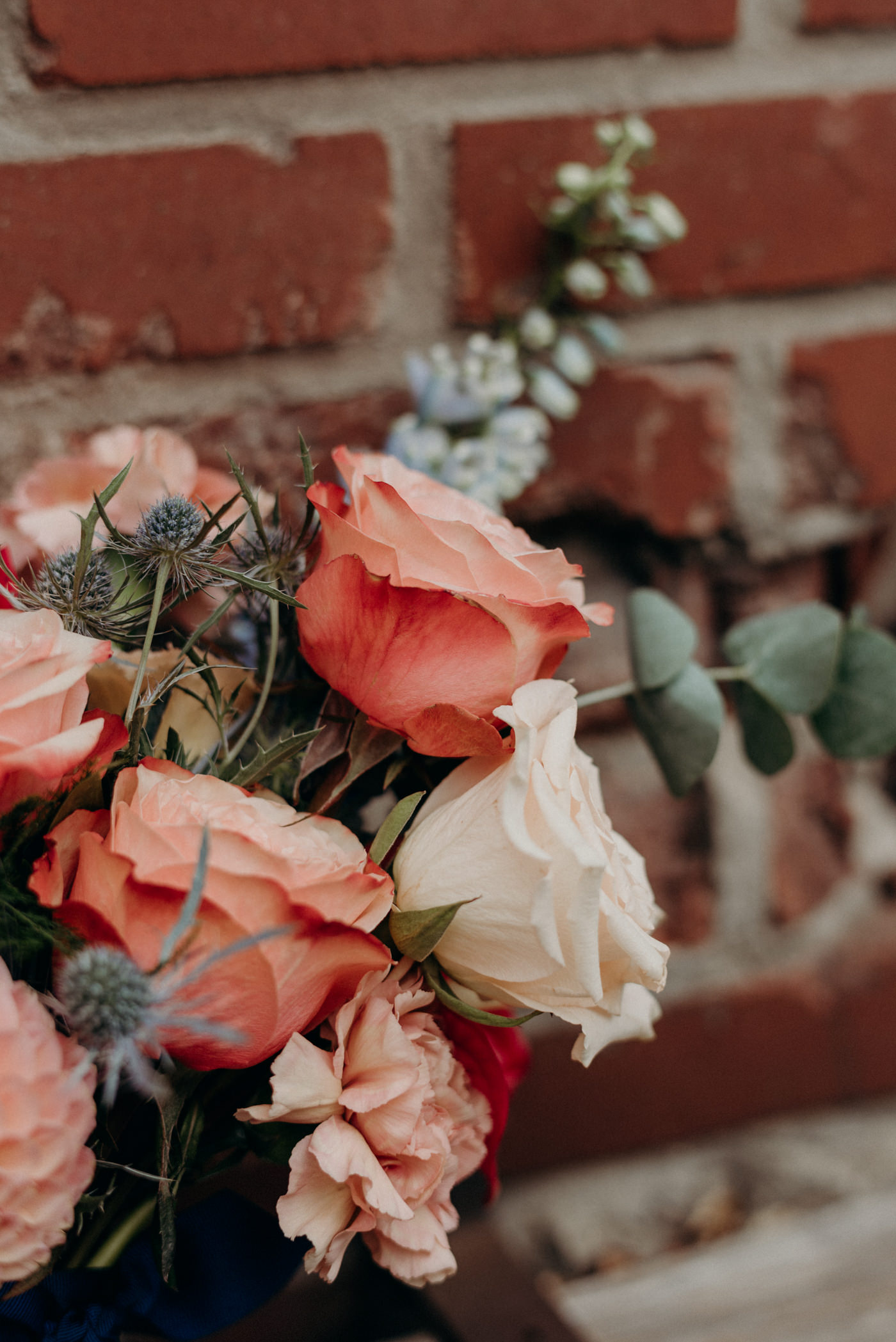 pink roses and eucalyptus bouquet