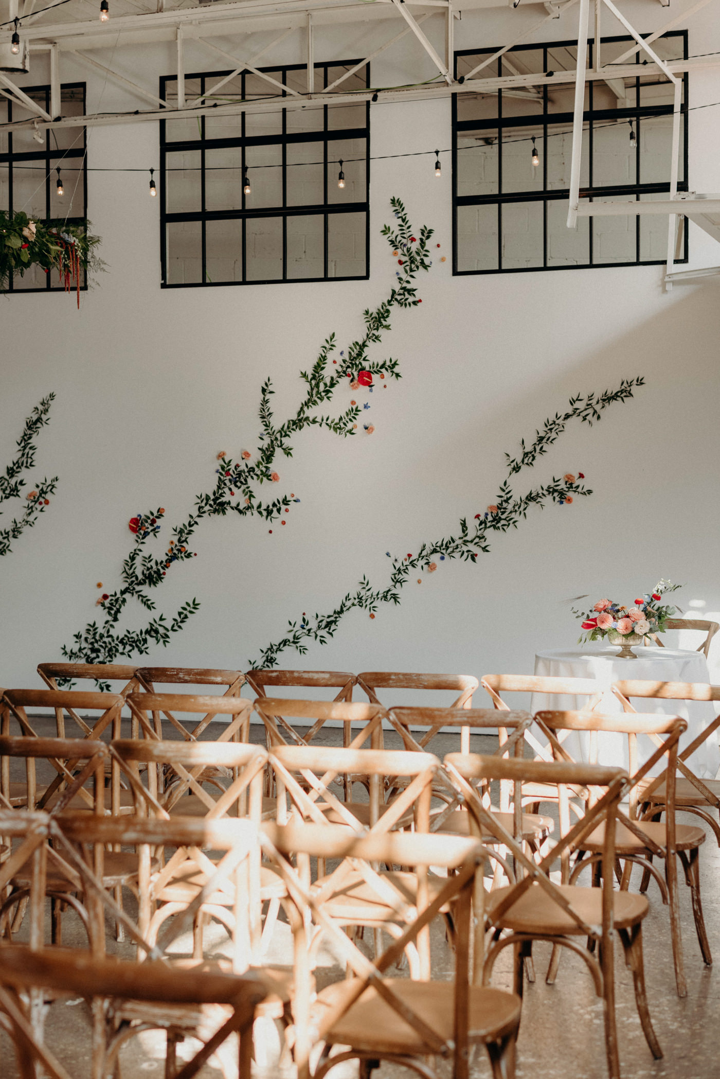 Floral wall at Airship37 Wedding